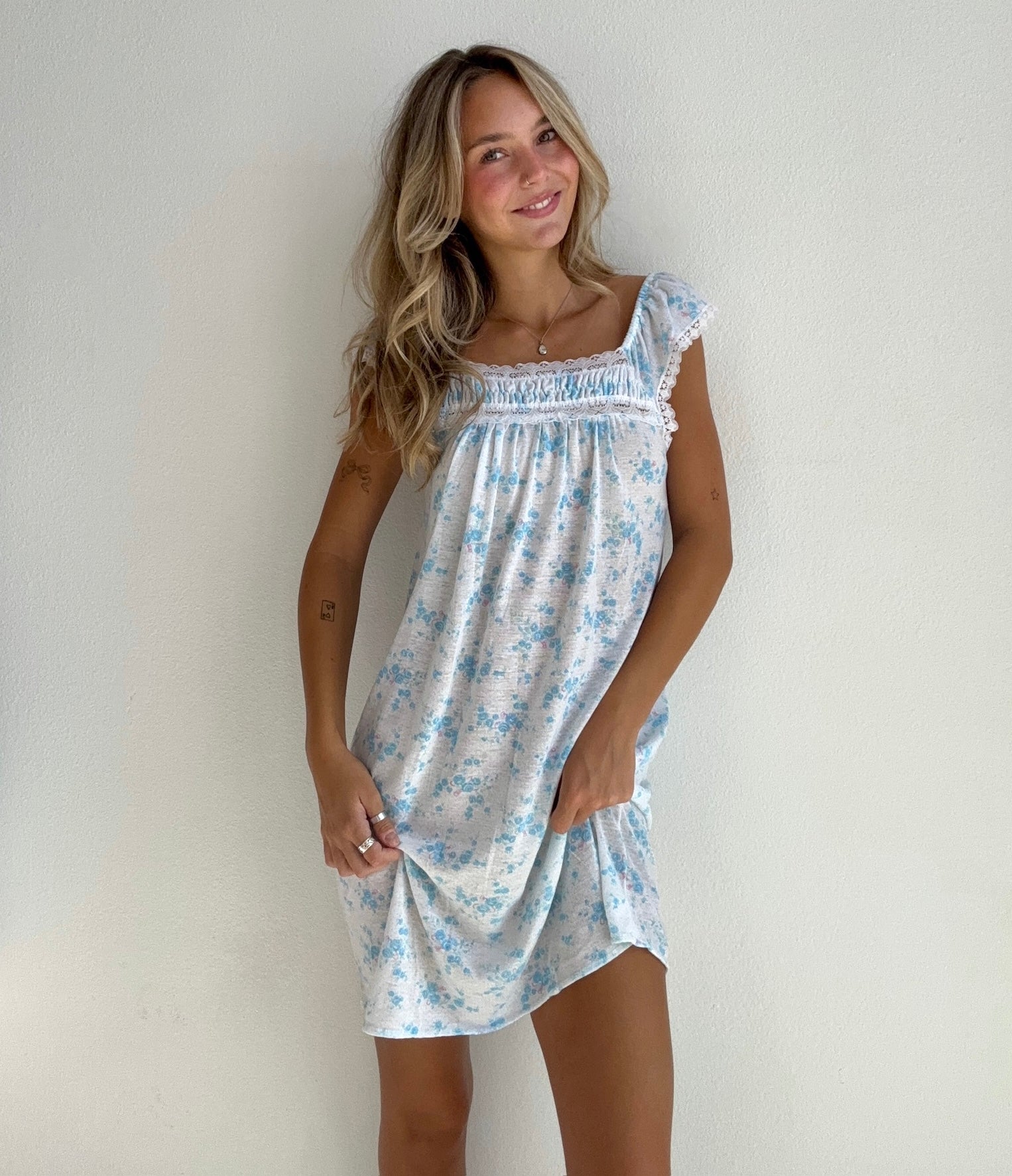 Blue Floral Lounge Dress (Small)