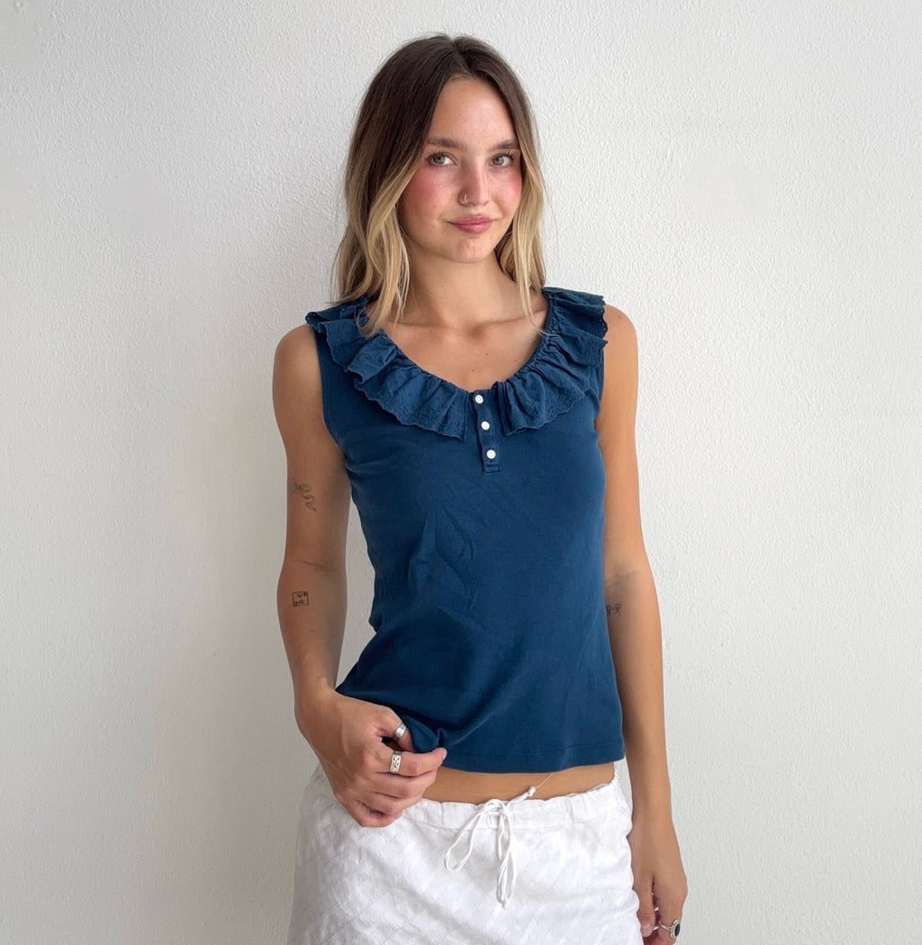 Ruffle Henley Tank Top (Small)