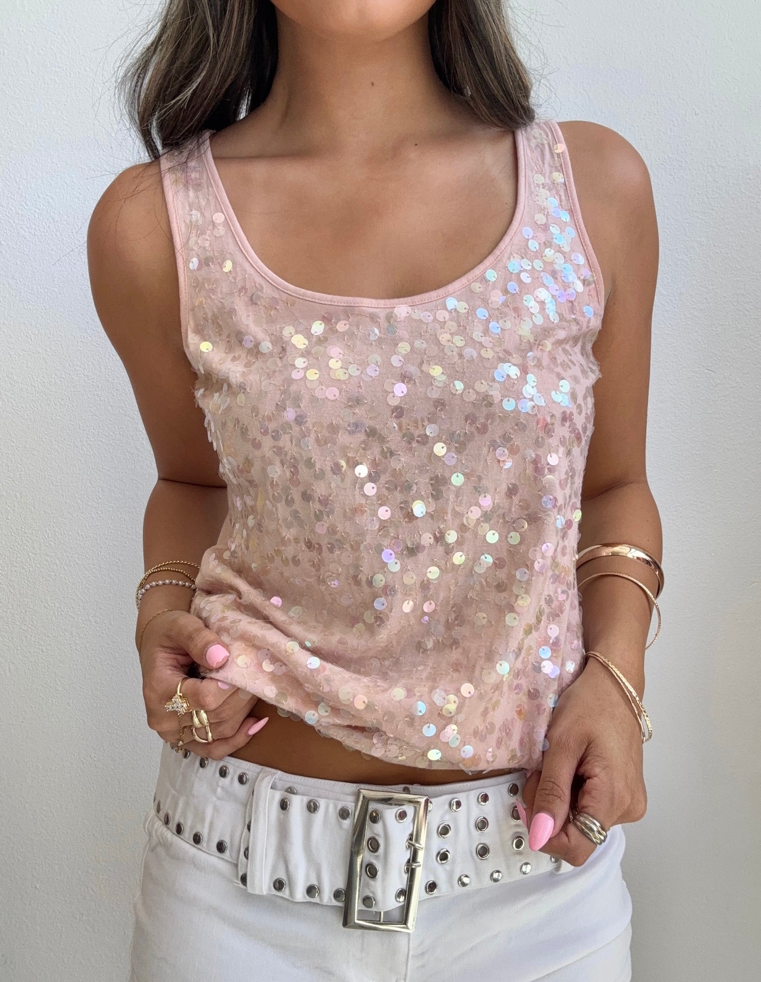 Blush Pink Iridescent Sequin Tank (Medium)