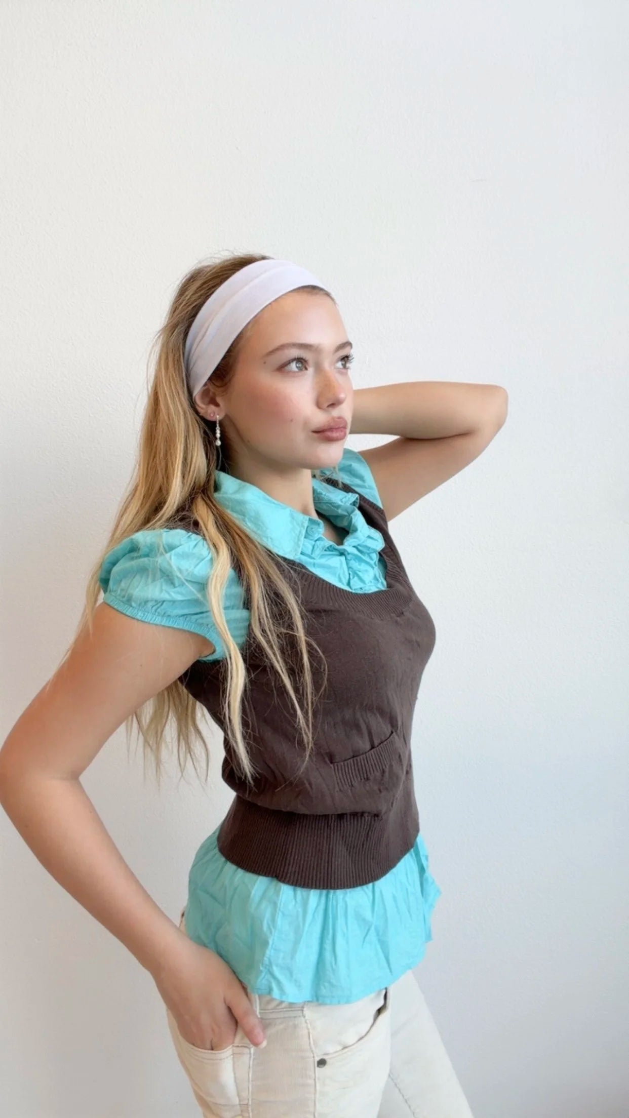 Blue & Brown Layered Blouse (Small)