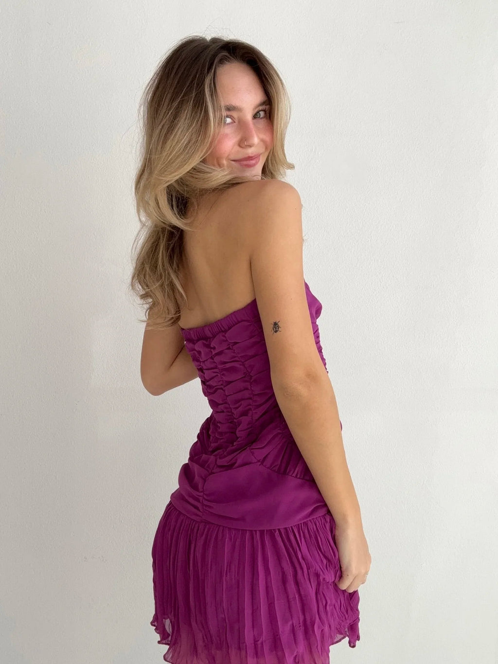 Plum Dream Ruched Mini Dress (Small)