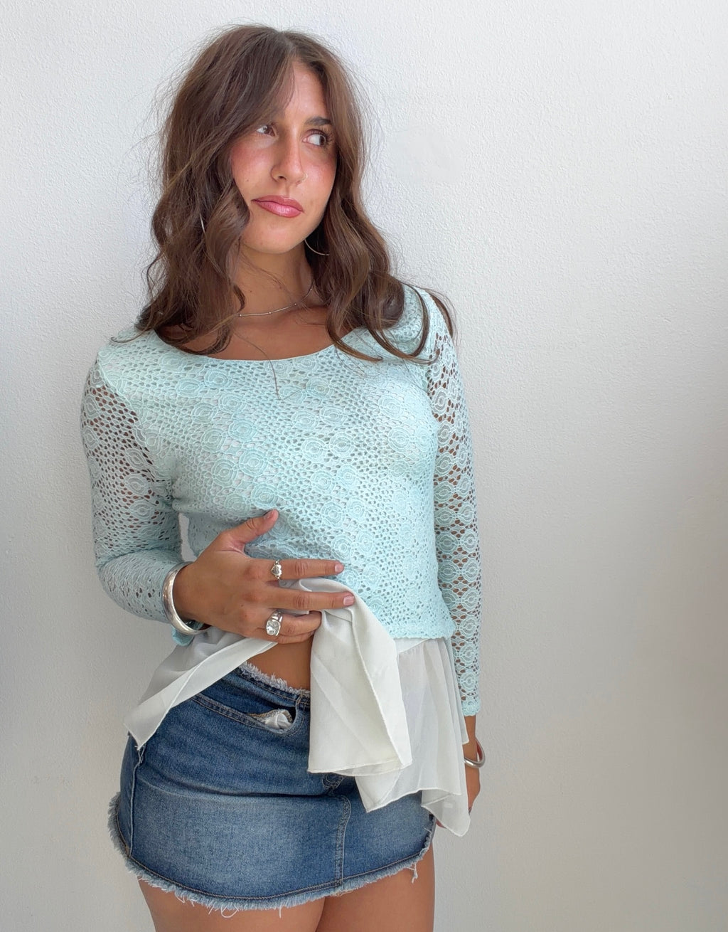 Mint Crochet Peplum Top (Medium)