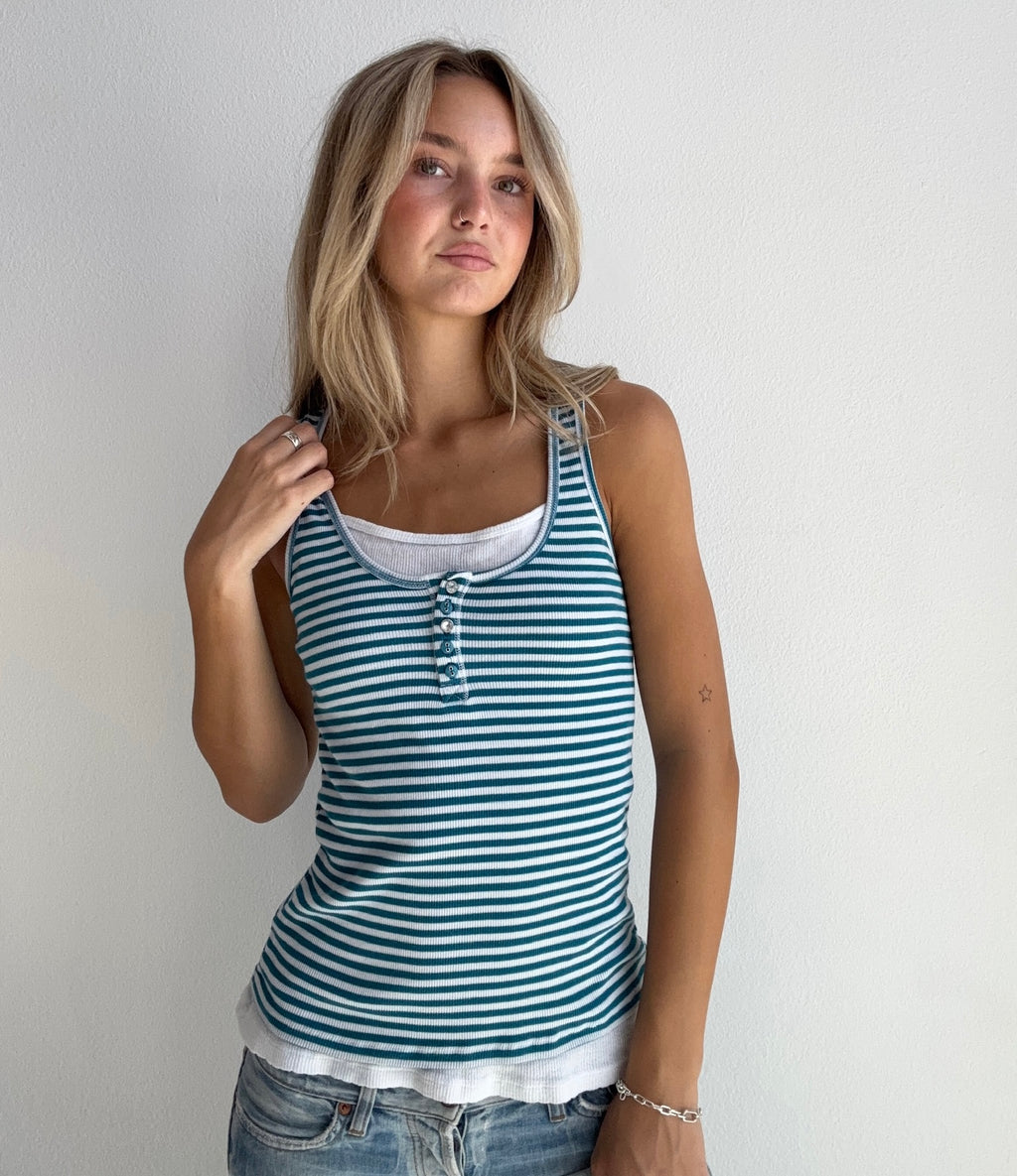 Layered Blue Striped Tank (Small)