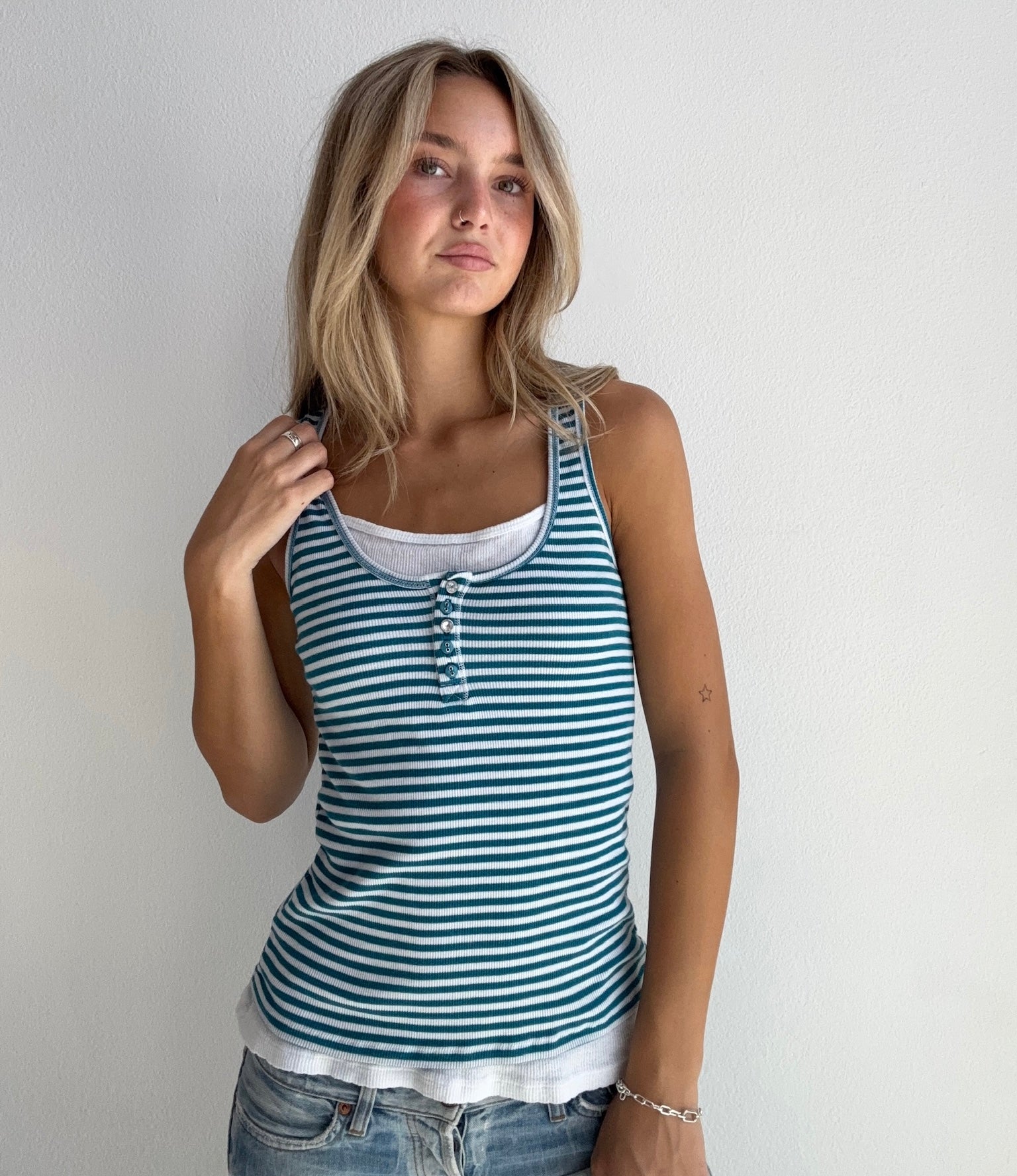 Layered Blue Striped Tank (Small)