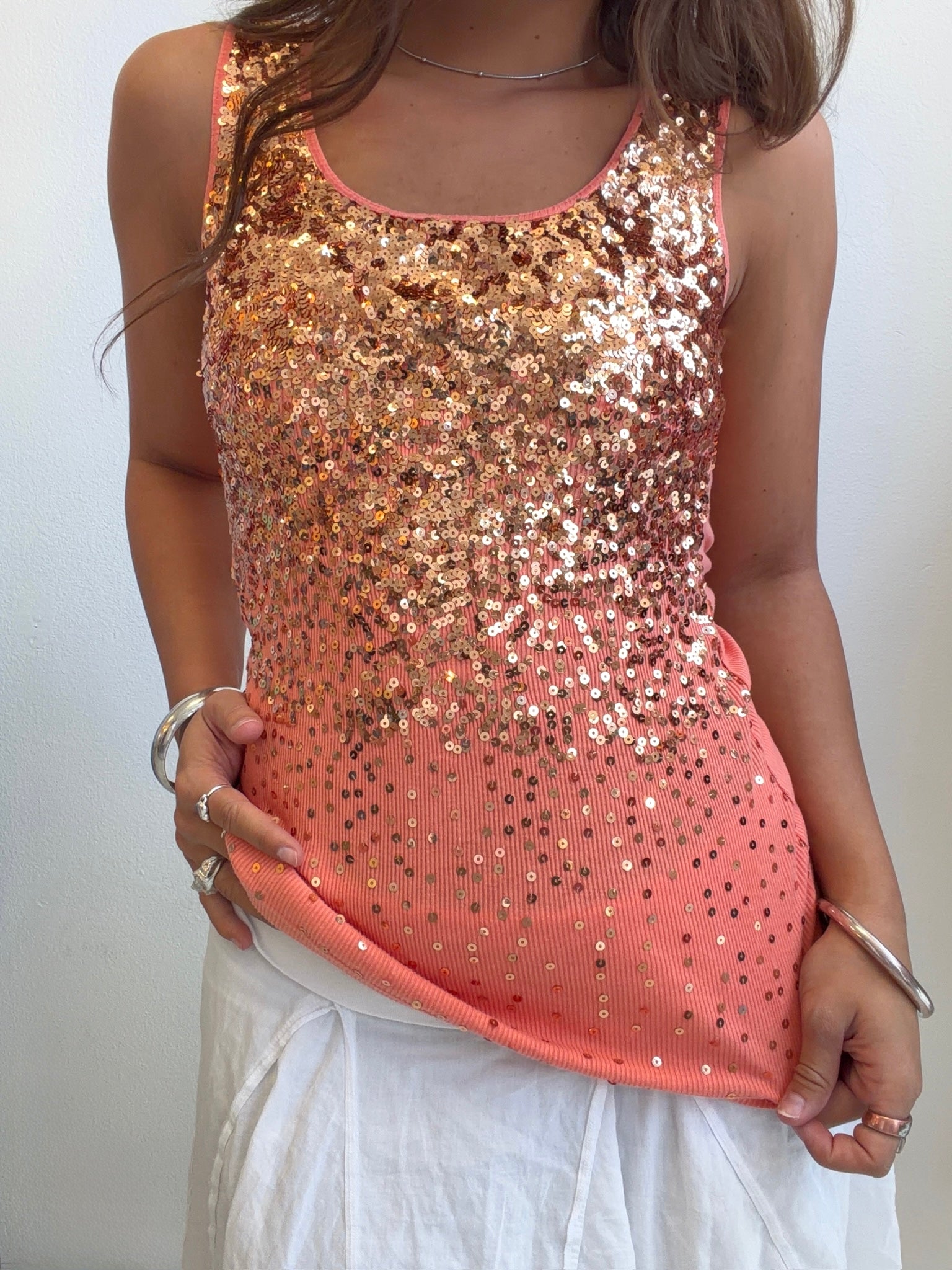 Coral Sleeveless Sequin Top (Small)
