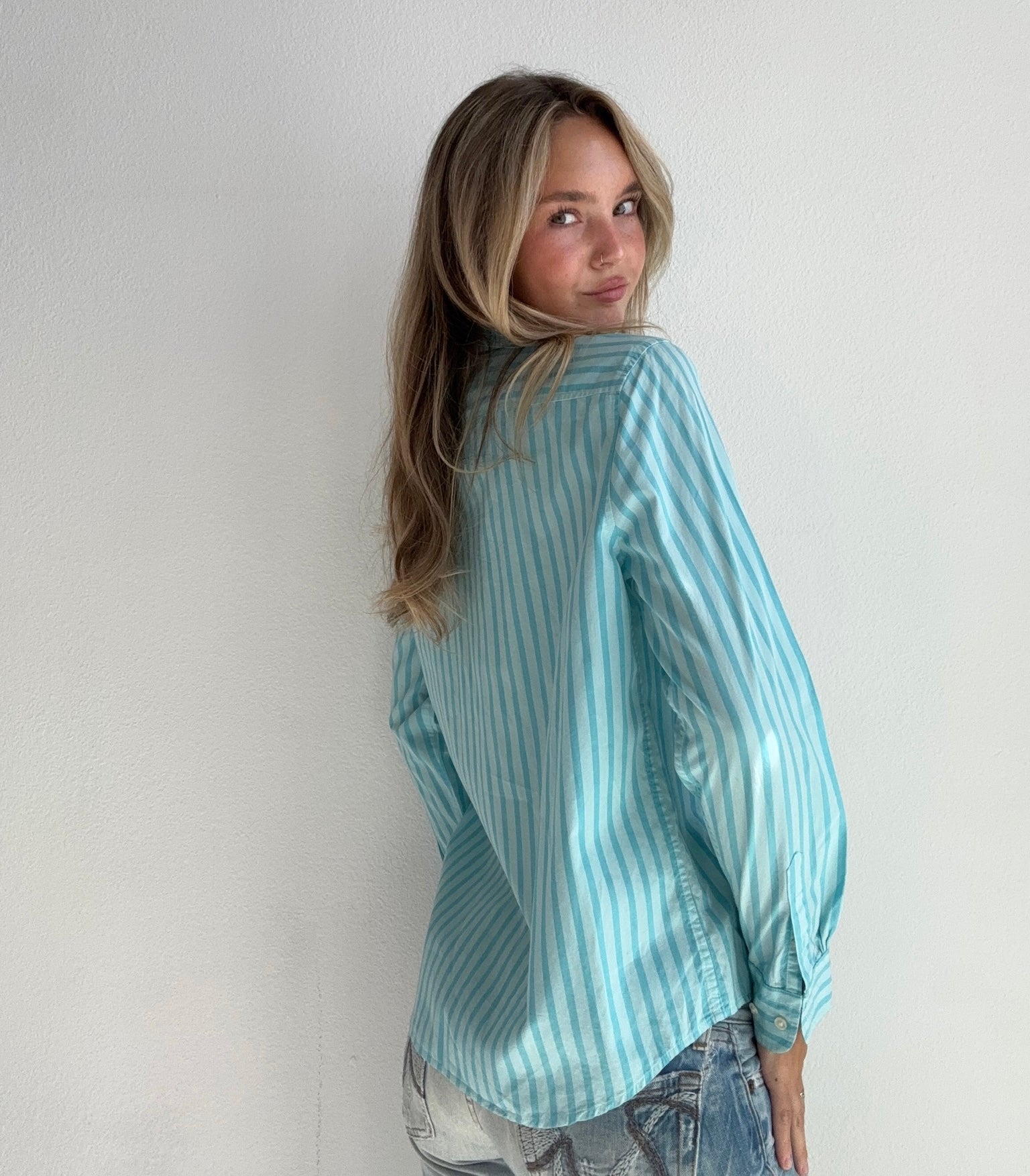 Beachy Blue Stripe Button Up (Medium)