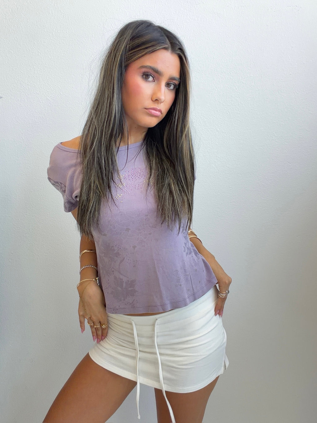 Lavender Floral Rhinestone Tee (Small)