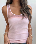 Blush Lace Ribbed Tank (Small)