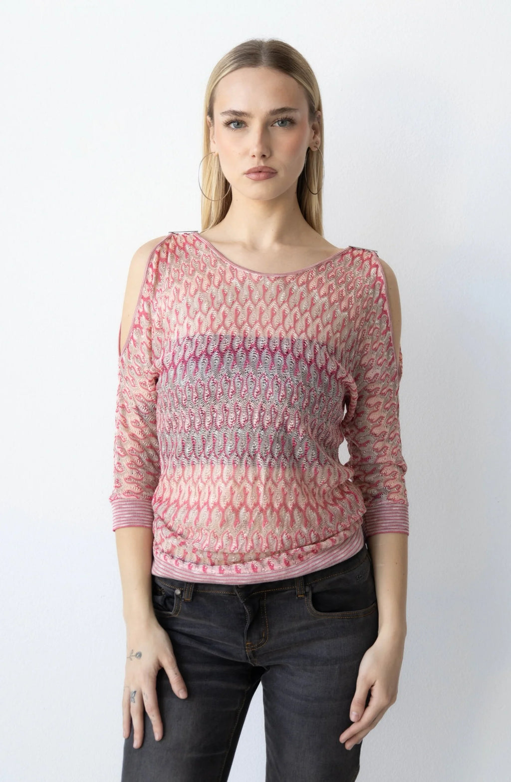 Knit Pink Open Shoulder Top (Small)