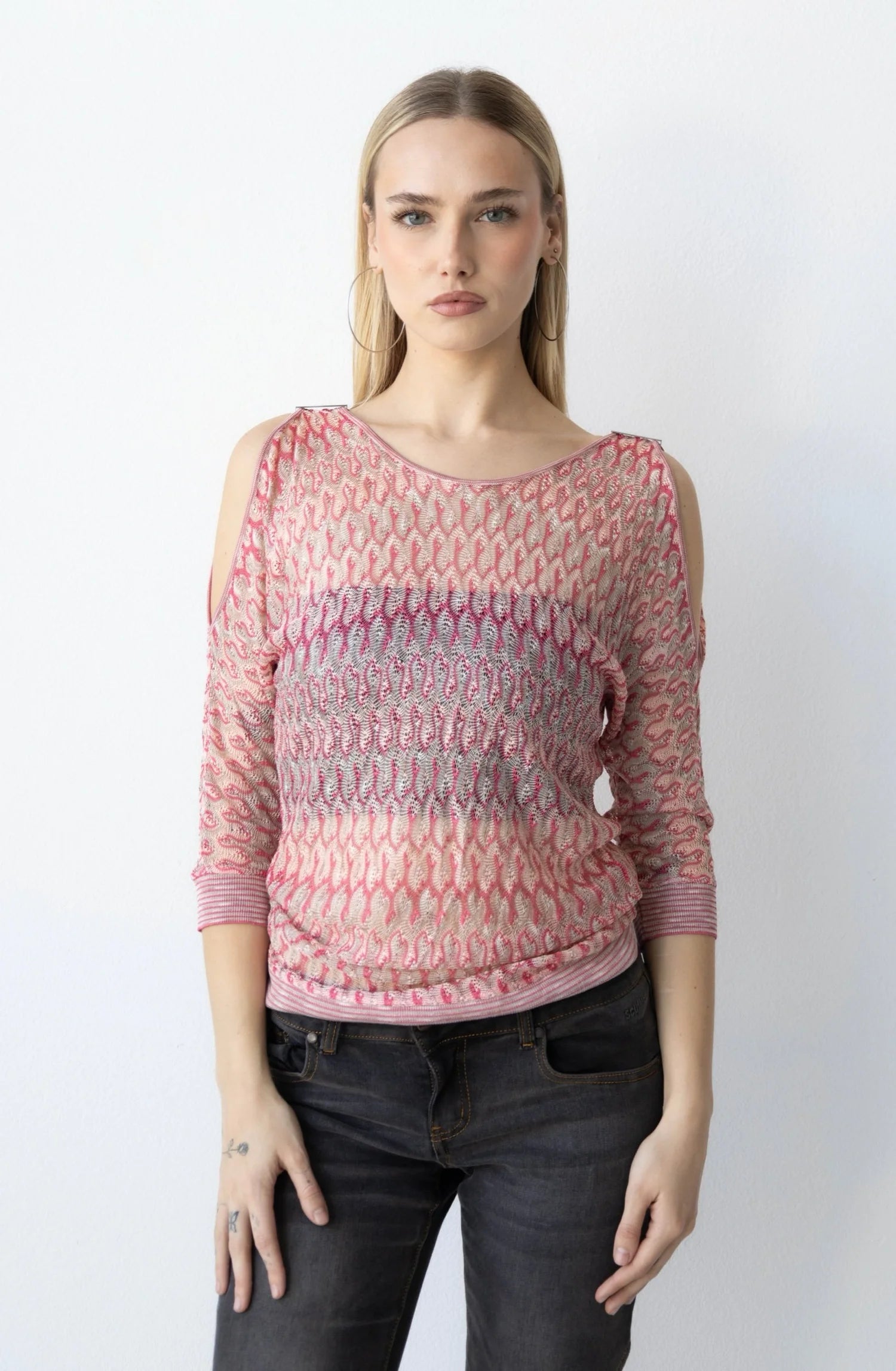 Knit Pink Open Shoulder Top (Small)