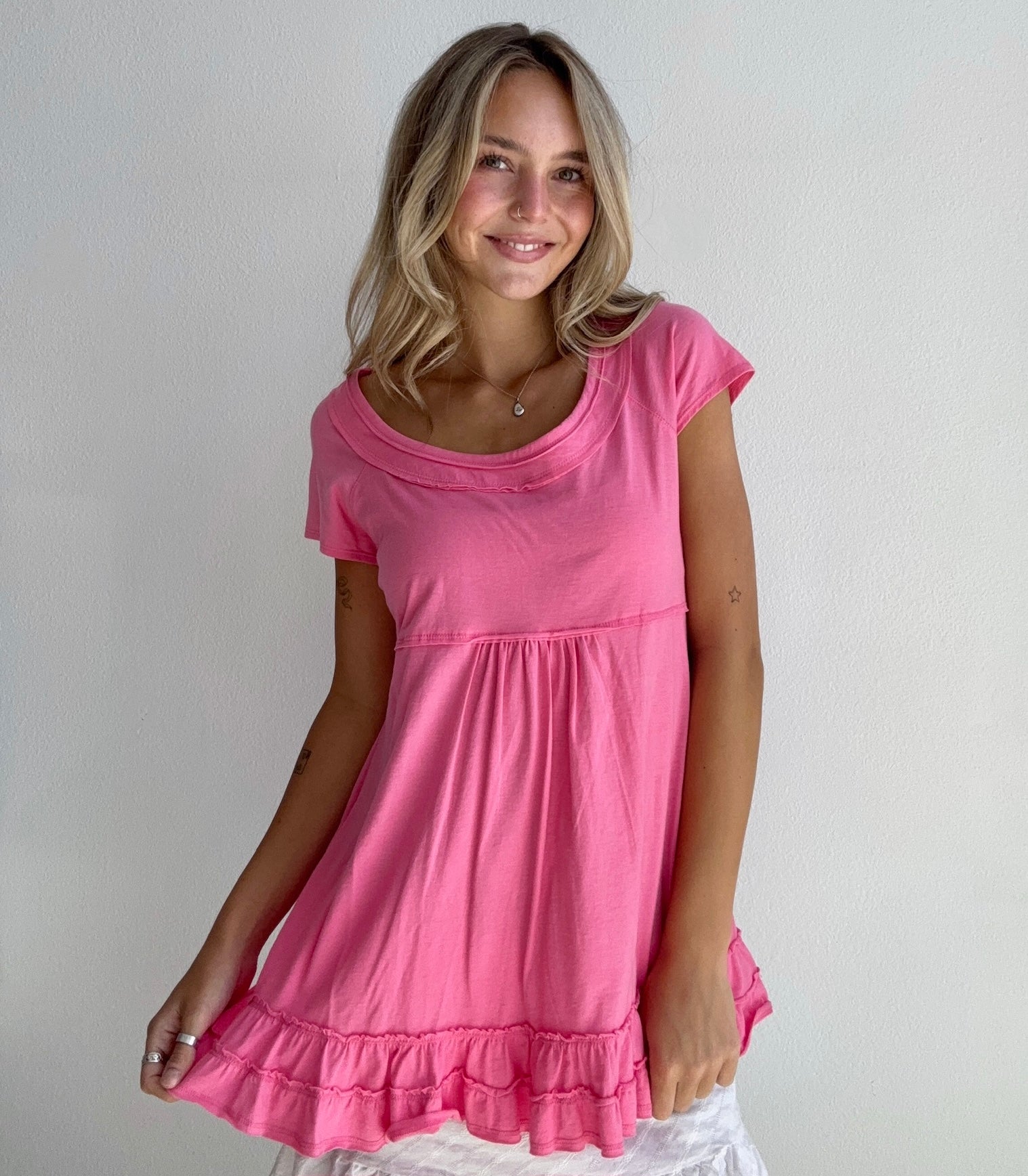 Pink Ruffle Babydoll Top (Small)