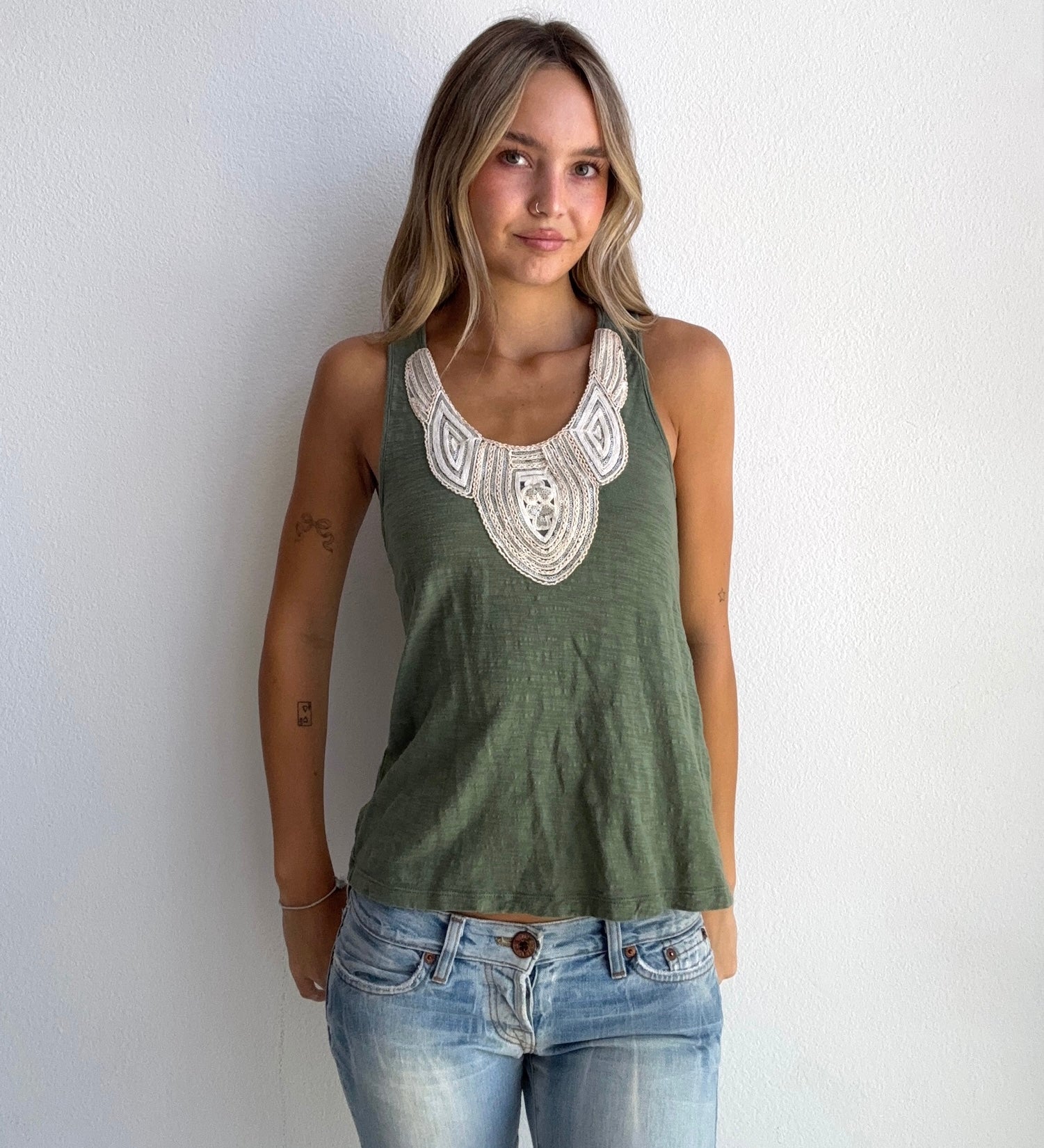 Olive Crochet Trim Tank (Small)