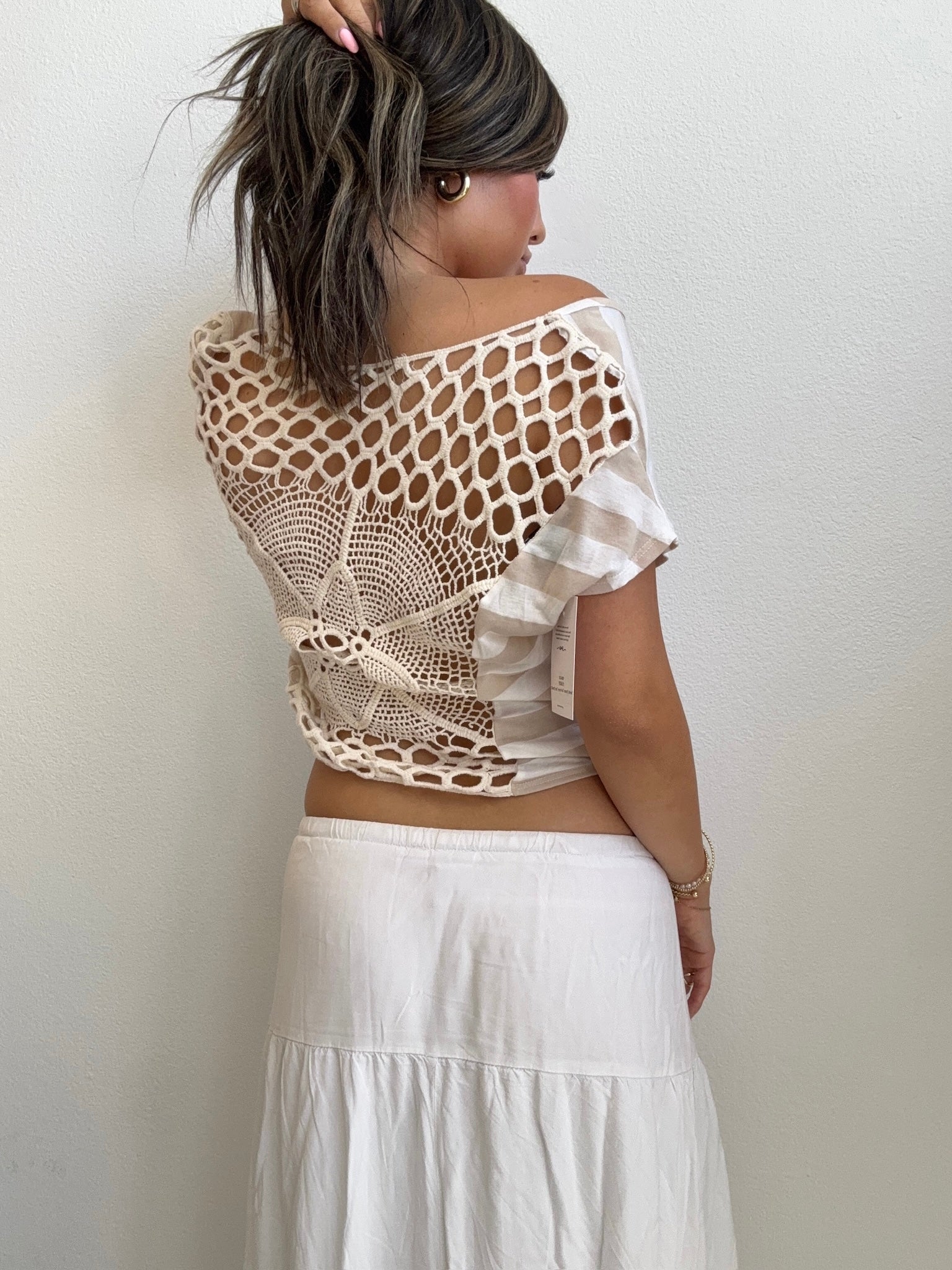 Cream & Taupe Striped Tie Top (Small)