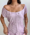 Lavender Embroidered Peasant Top (Medium)