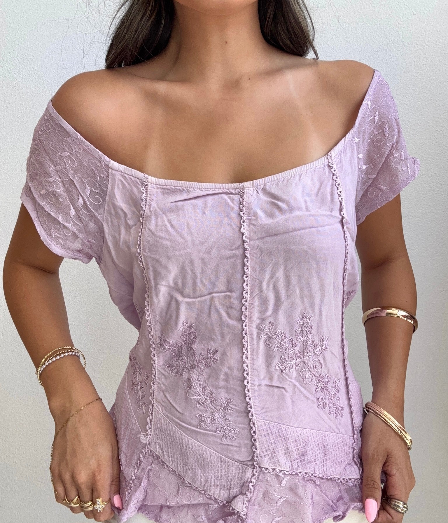 Lavender Embroidered Peasant Top (Medium)