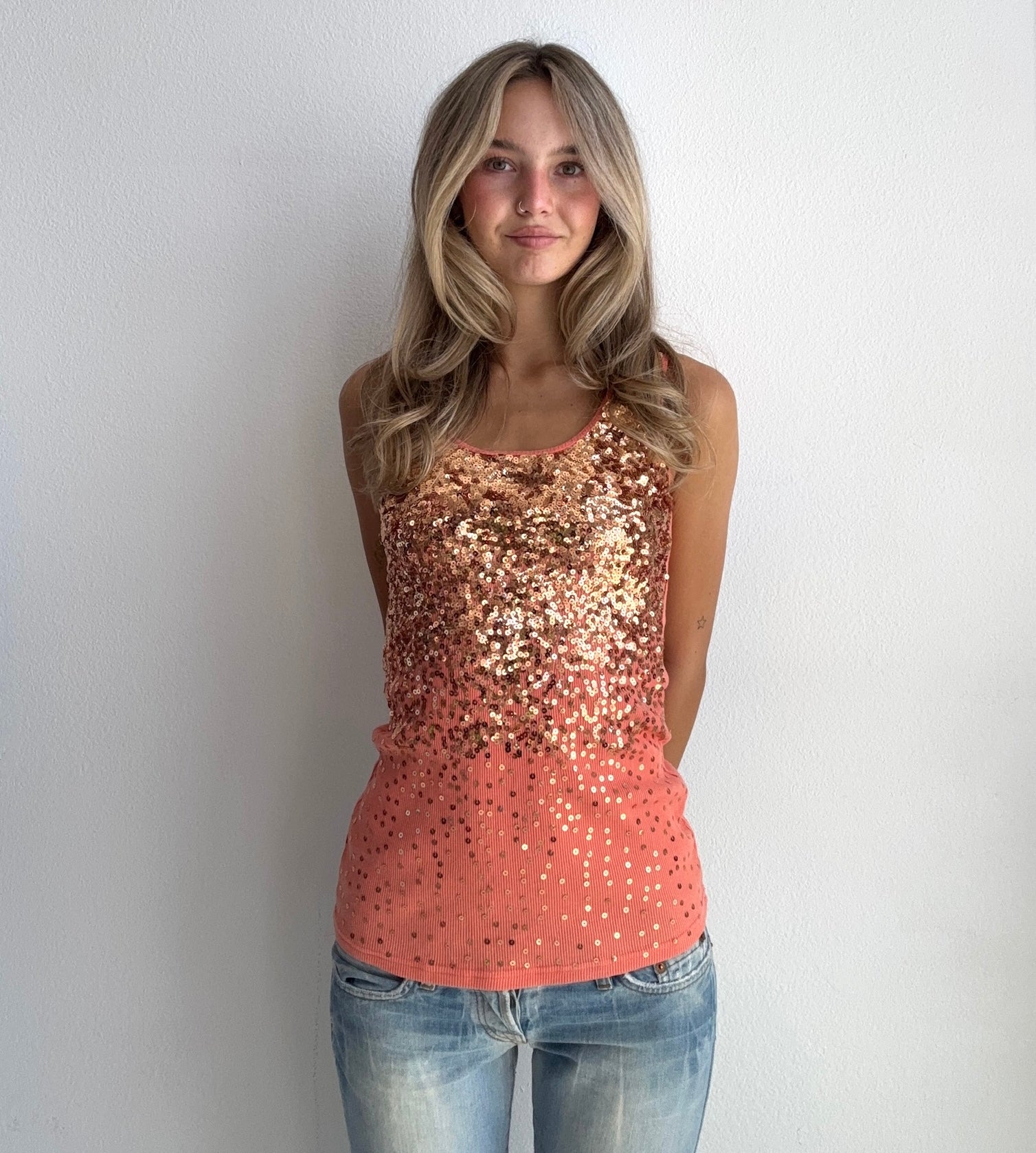 Coral Sequin Tank Top (Small)