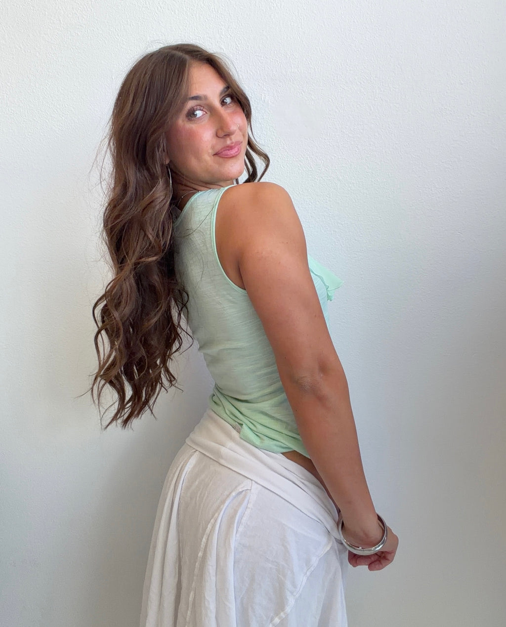 Mint Ruffle Floral Tank (Small)