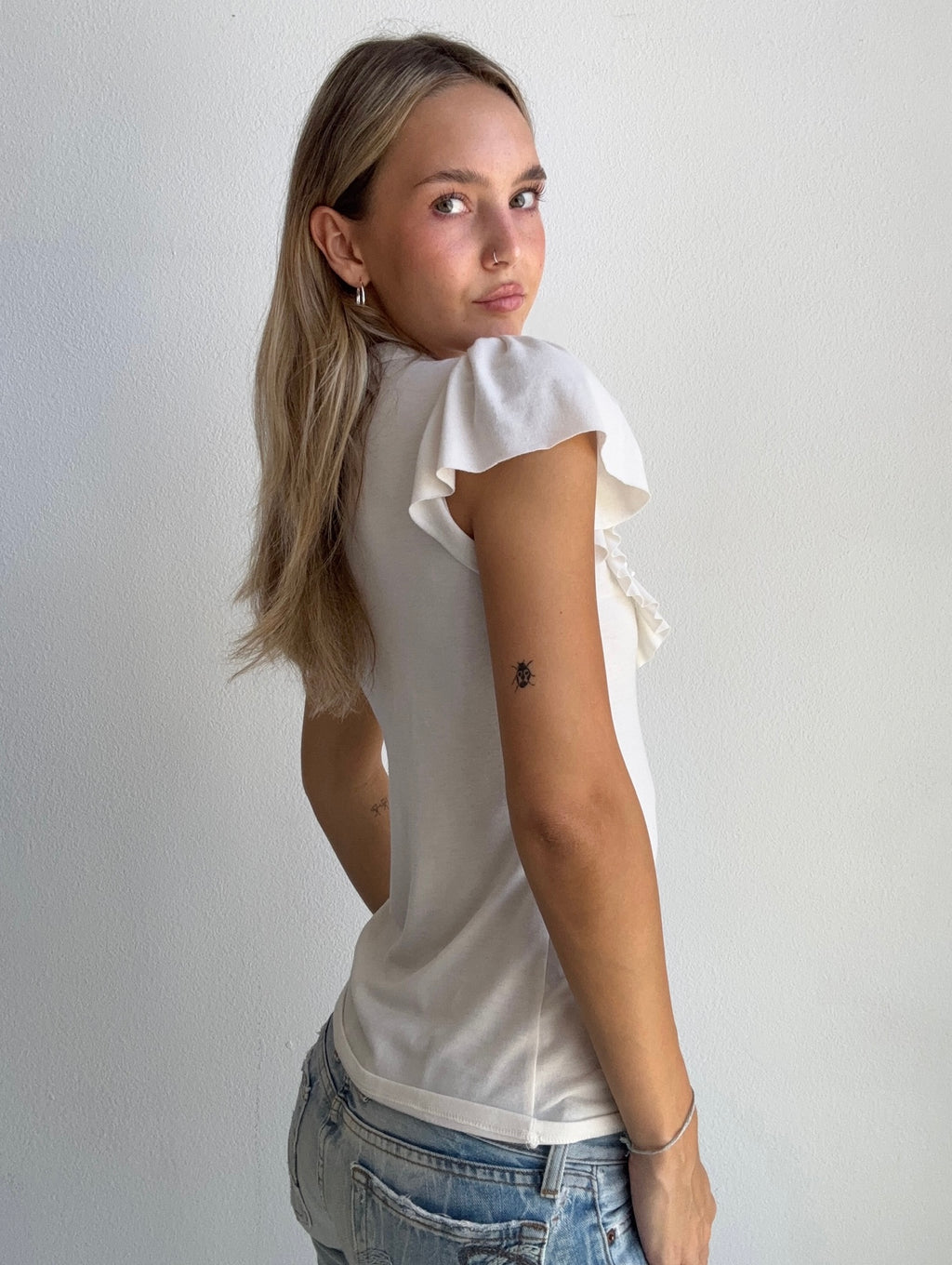 Ivory Ruffle Keyhole Top (Small)