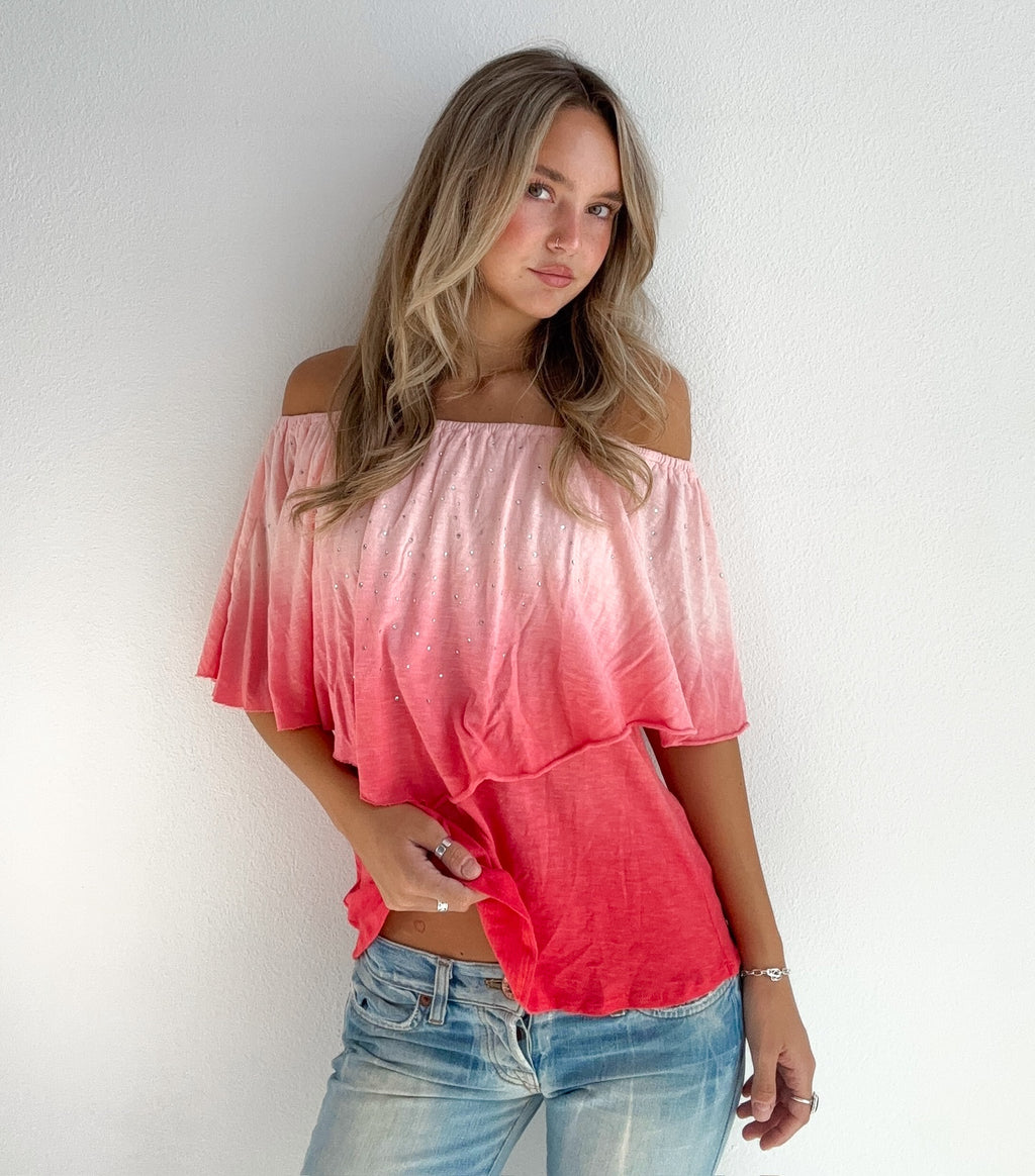 Pink Ombre Off Shoulder Top (Medium)