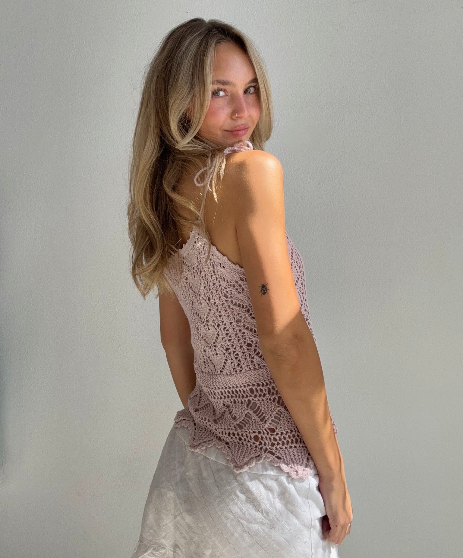 Blush Crochet Knit Tank (Small)