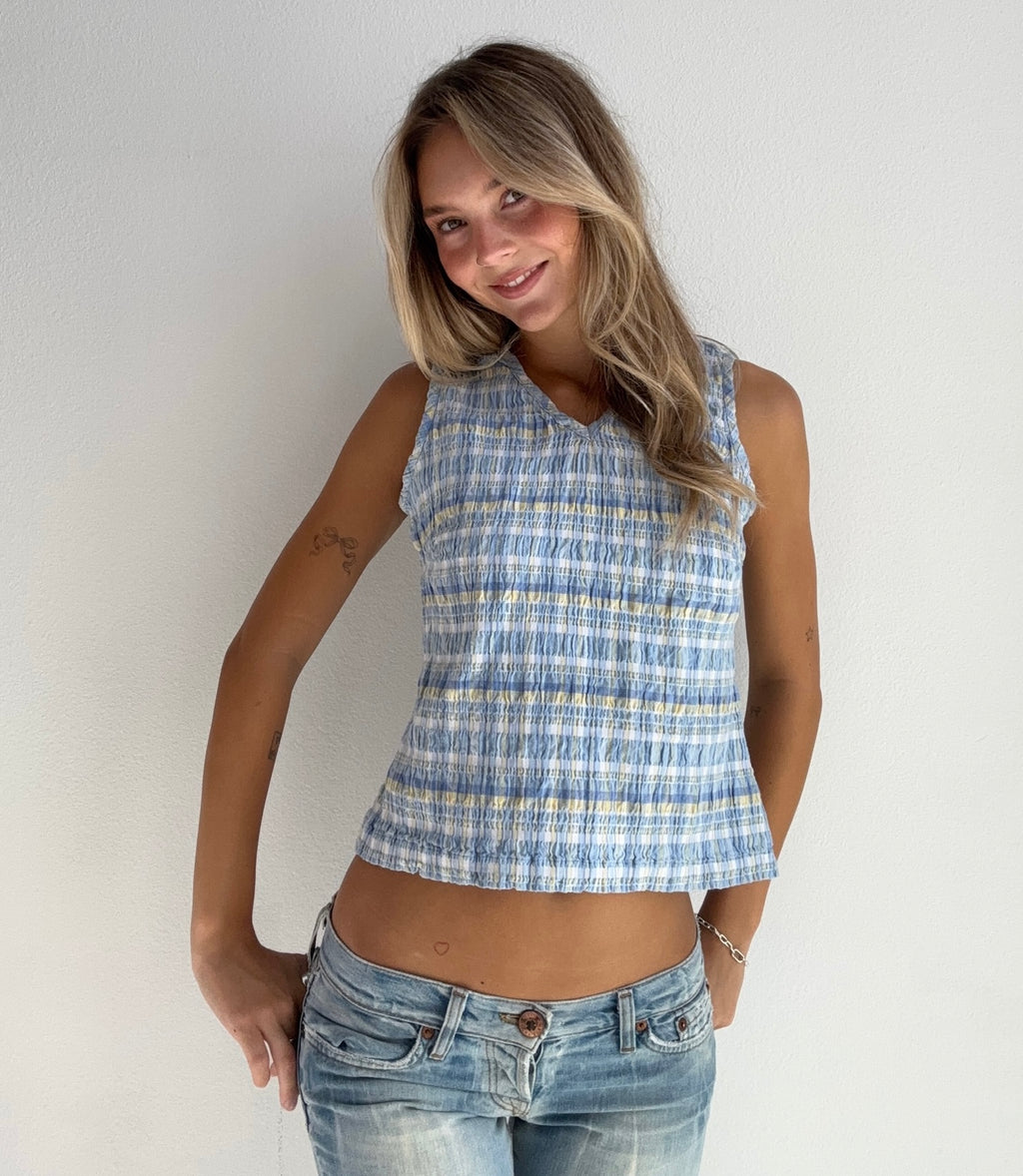 Blue & Yellow Smocked Tank (Small)
