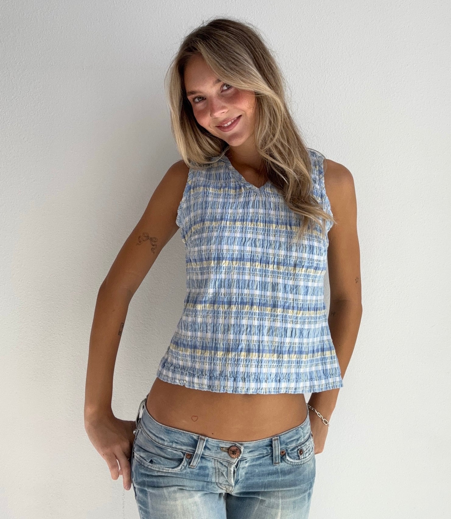 Blue & Yellow Smocked Tank (Small)