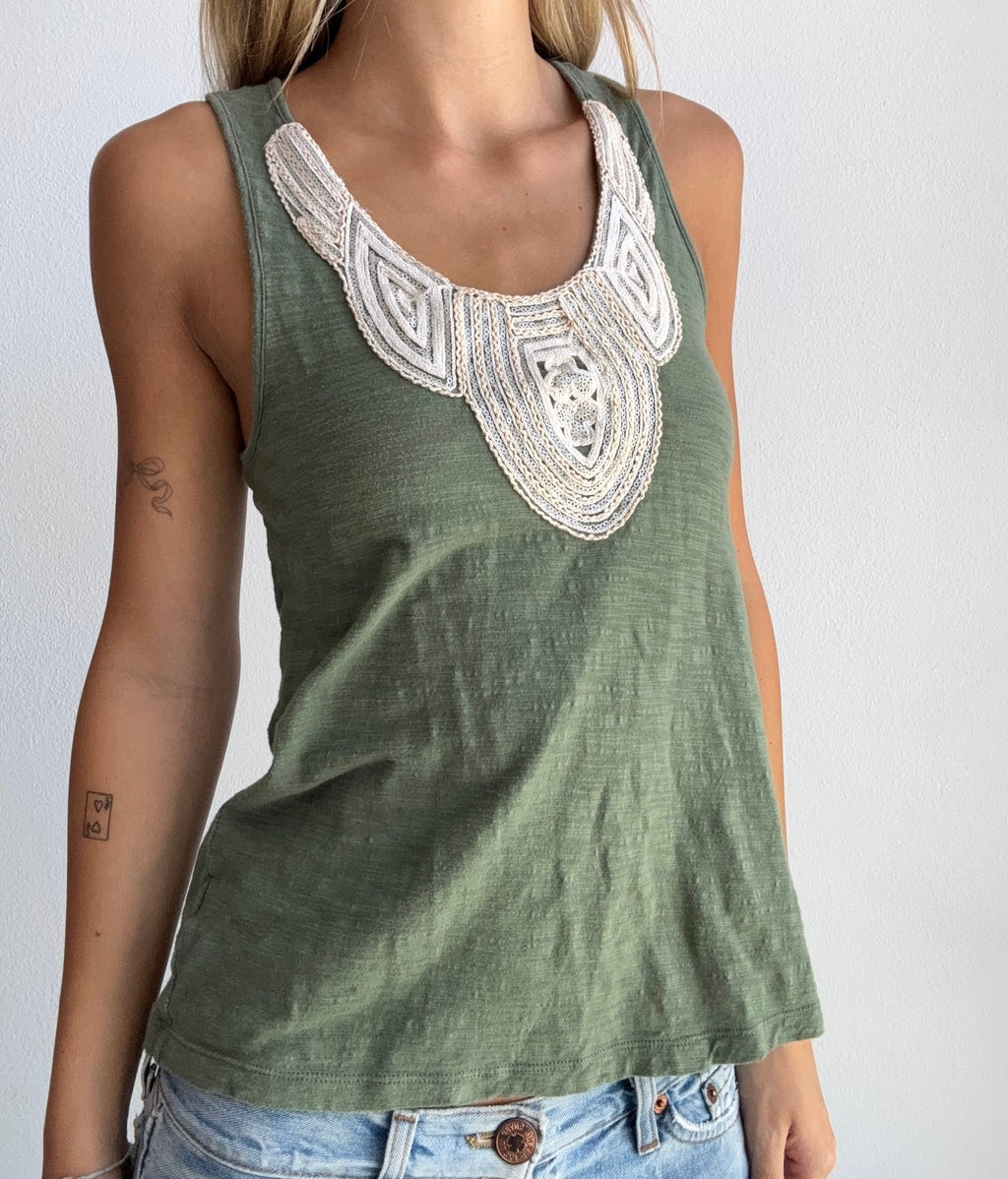 Olive Crochet Trim Tank (Small)