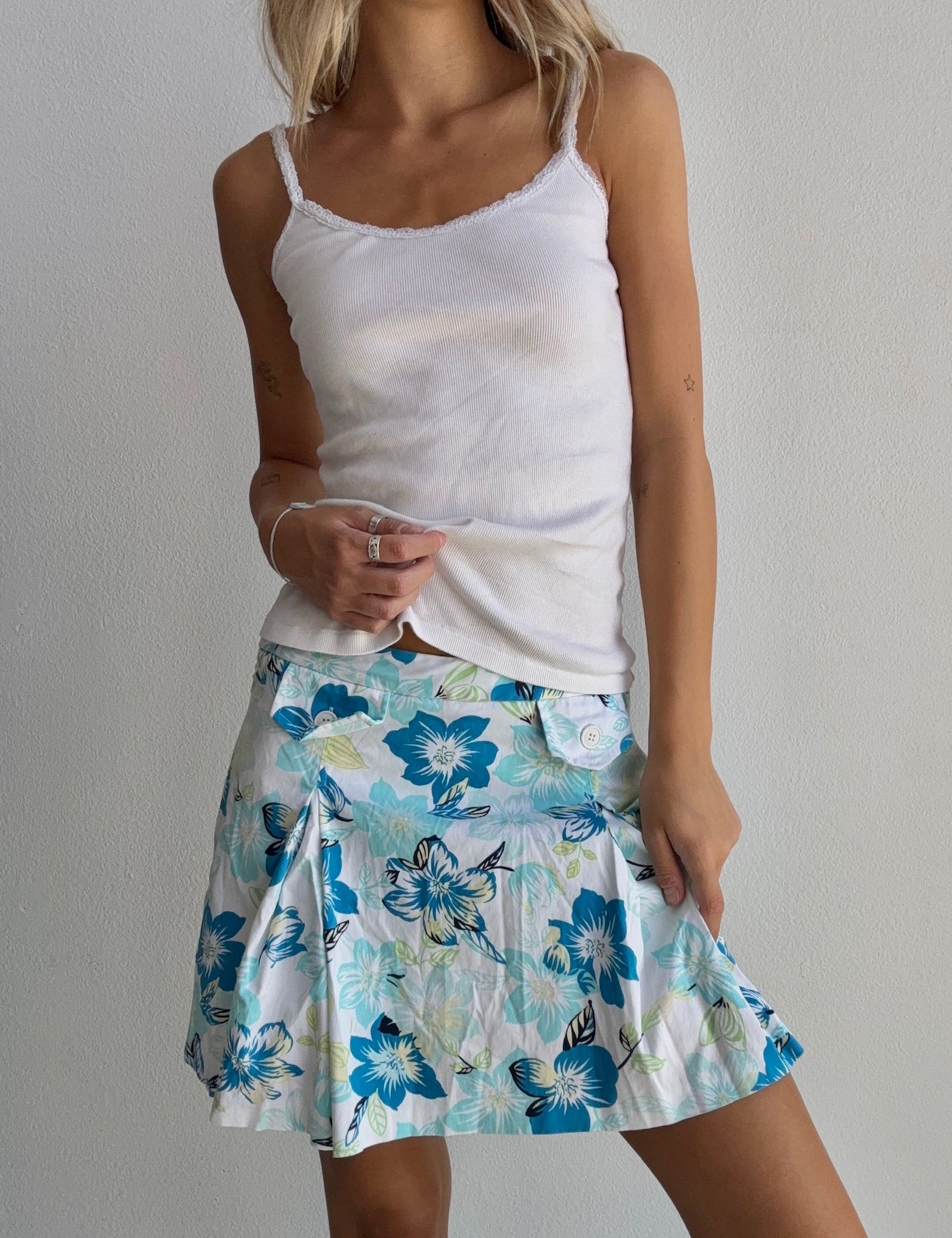 Blue Floral Mini Skirt (Small)