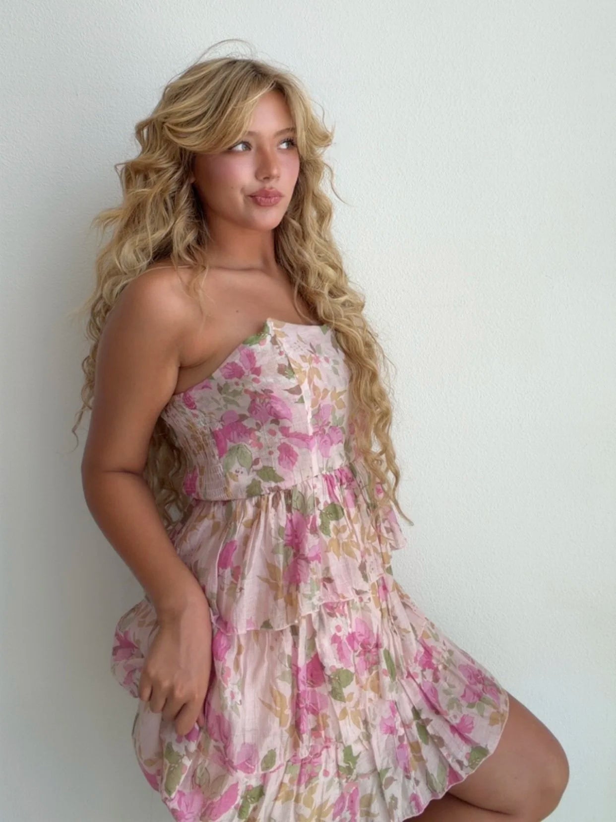 Blush Floral Tiered Dress (Medium)