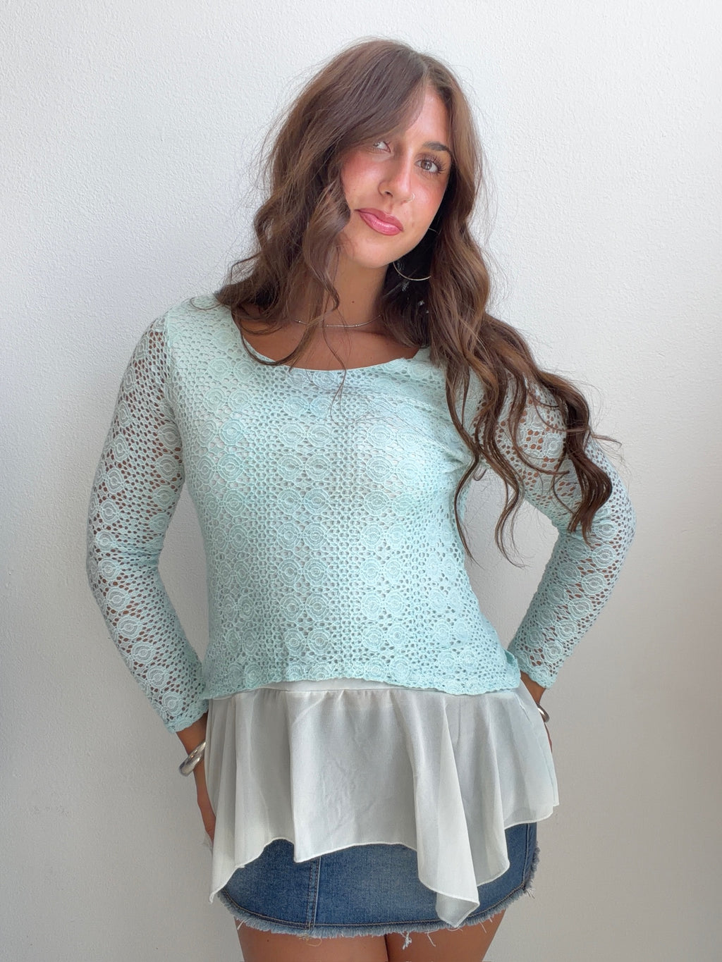 Mint Crochet Peplum Top (Medium)