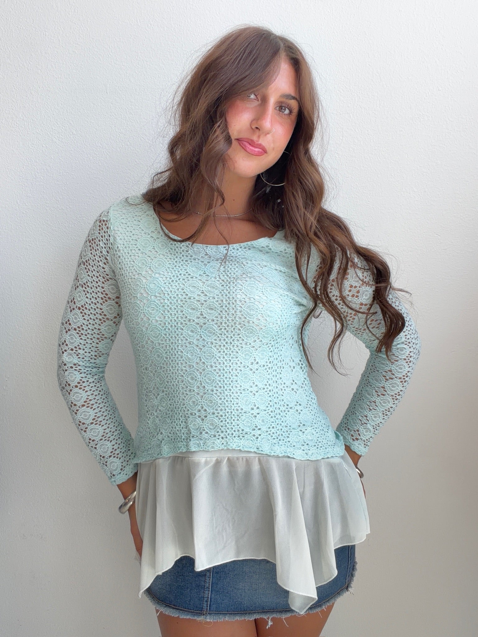 Mint Crochet Peplum Top (Medium)