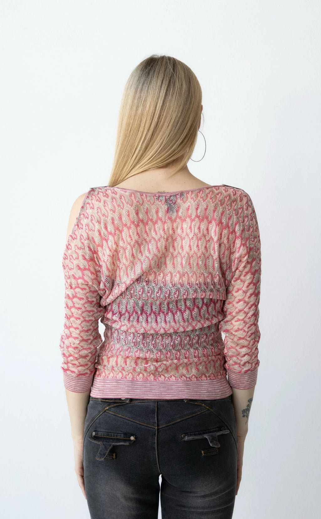 Knit Pink Open Shoulder Top (Small)