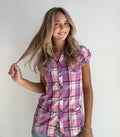 Purple Plaid Button Up Top (Medium)