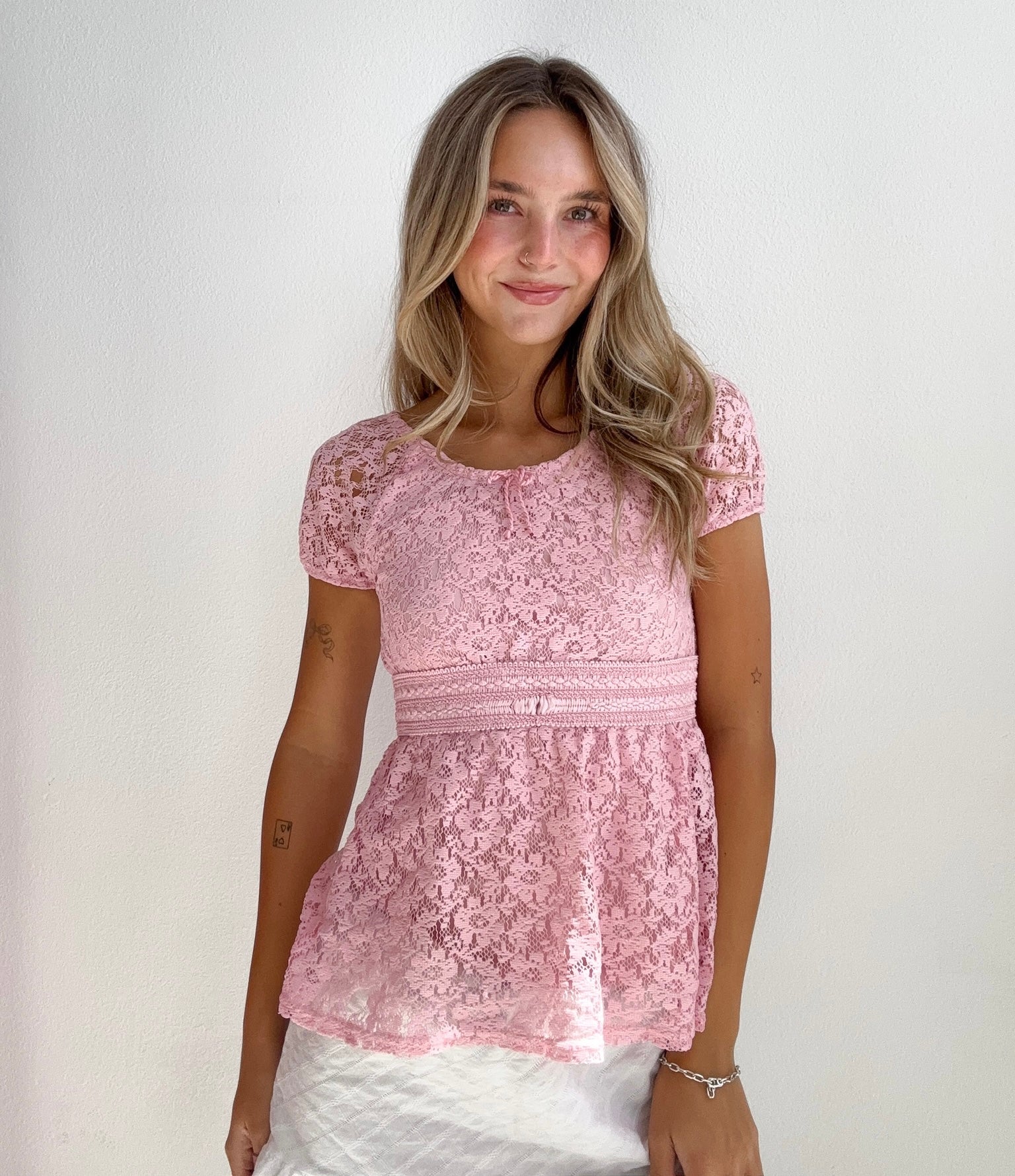 Pink Babydoll Lace Top (XS)