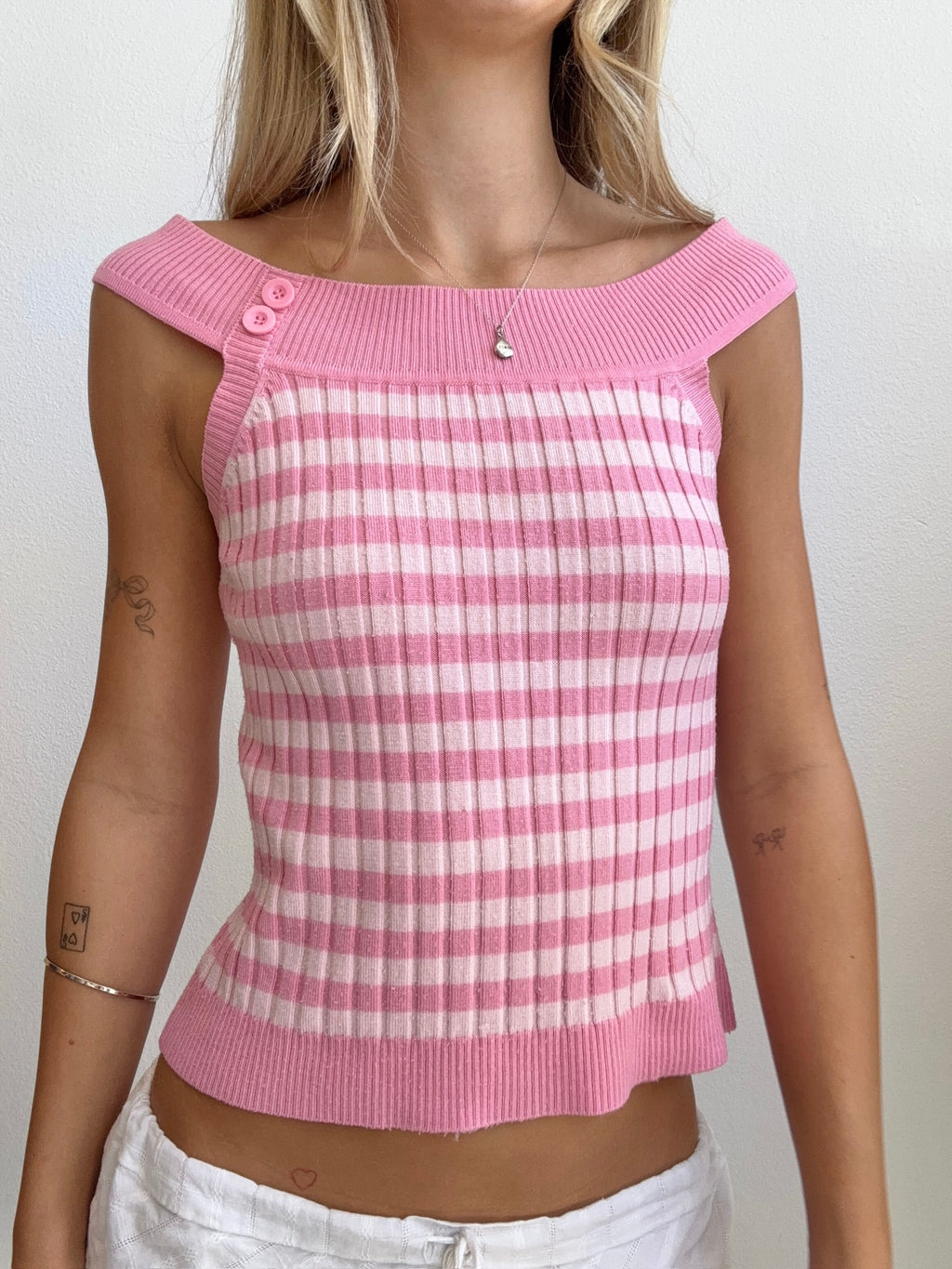 Pink Striped Knit Tank (Small)