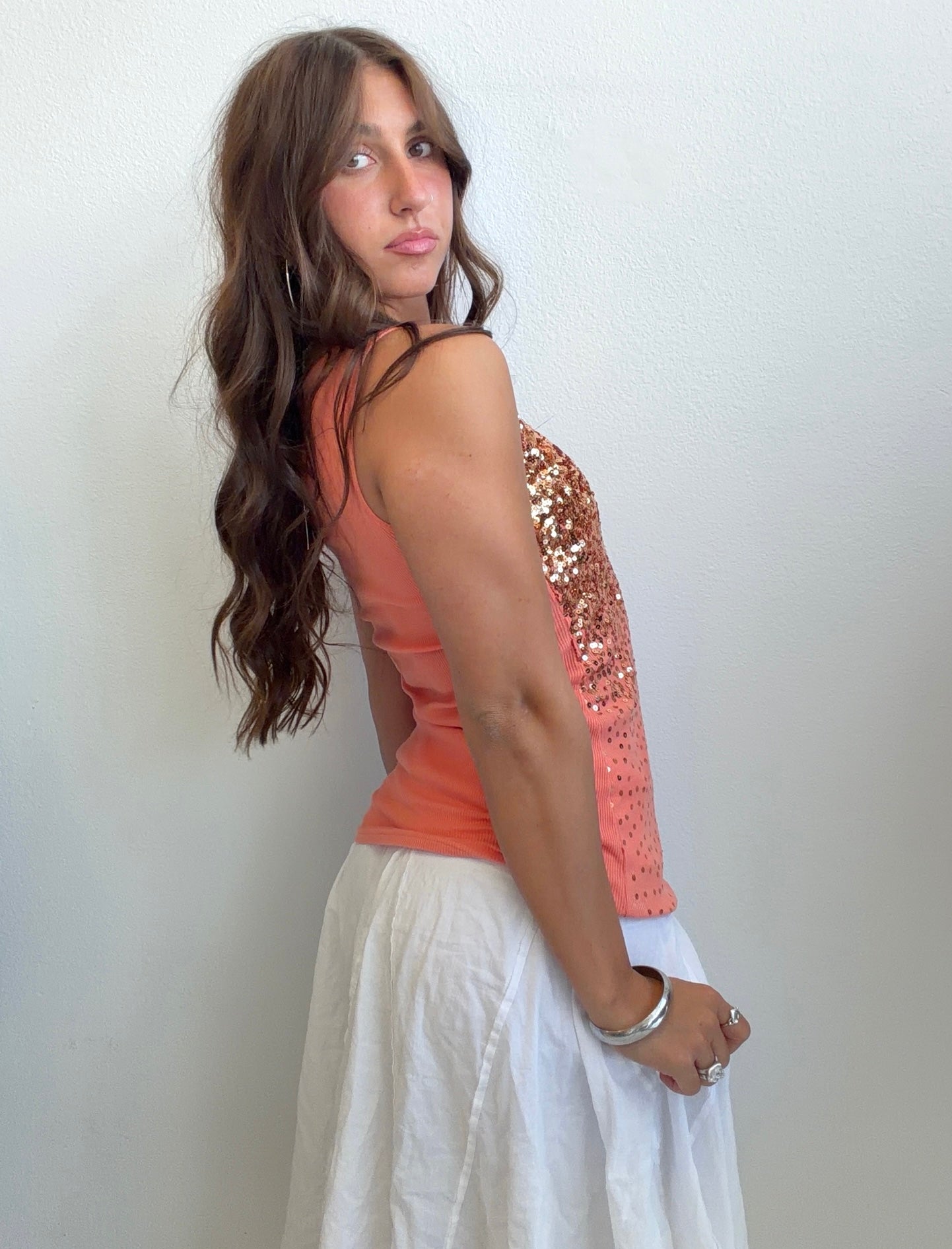 Coral Sleeveless Sequin Top (Small)