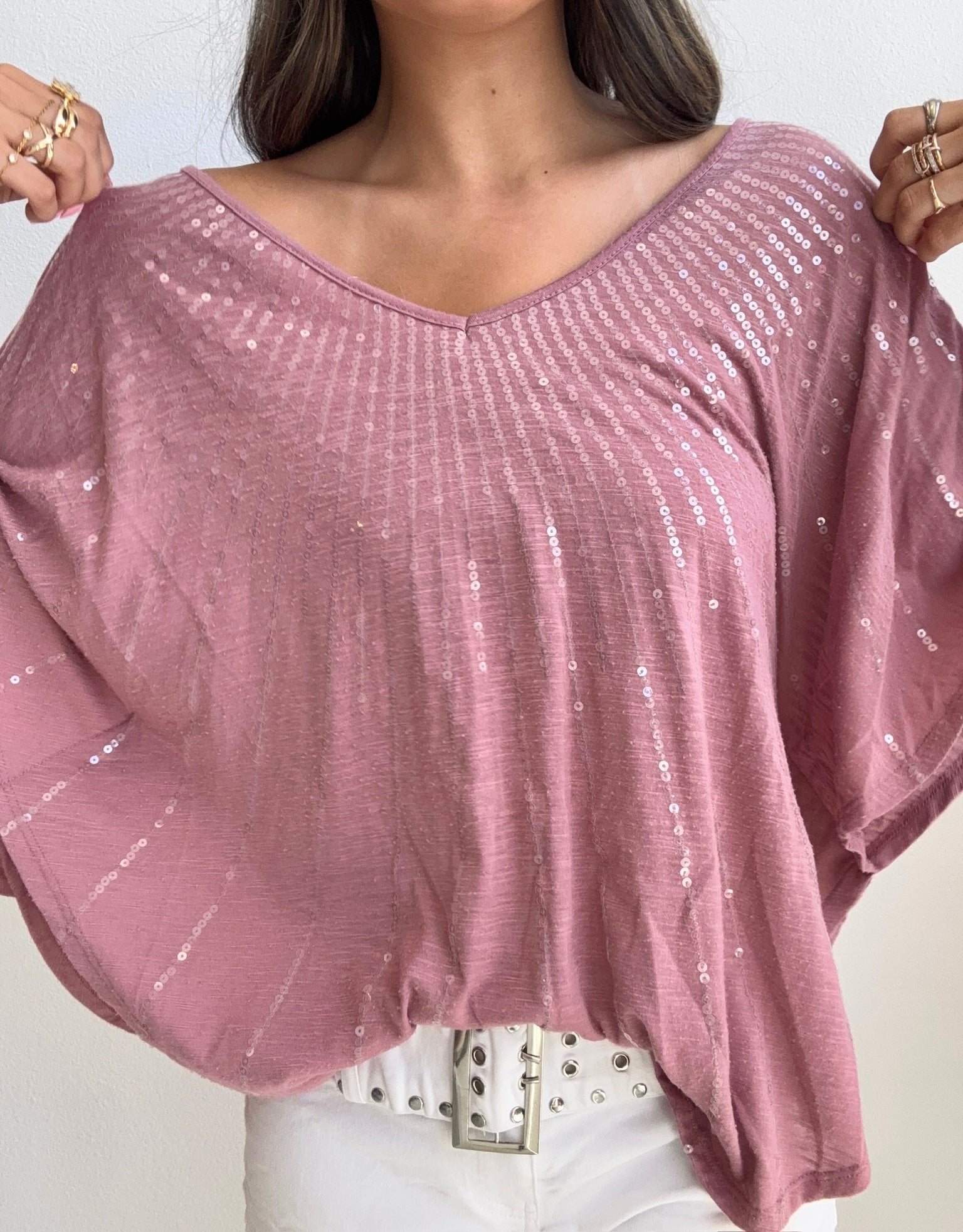 Mauve Sequin Poncho Top (Medium)