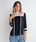 Black Lace & Pleated Panel Blouse (Small)
