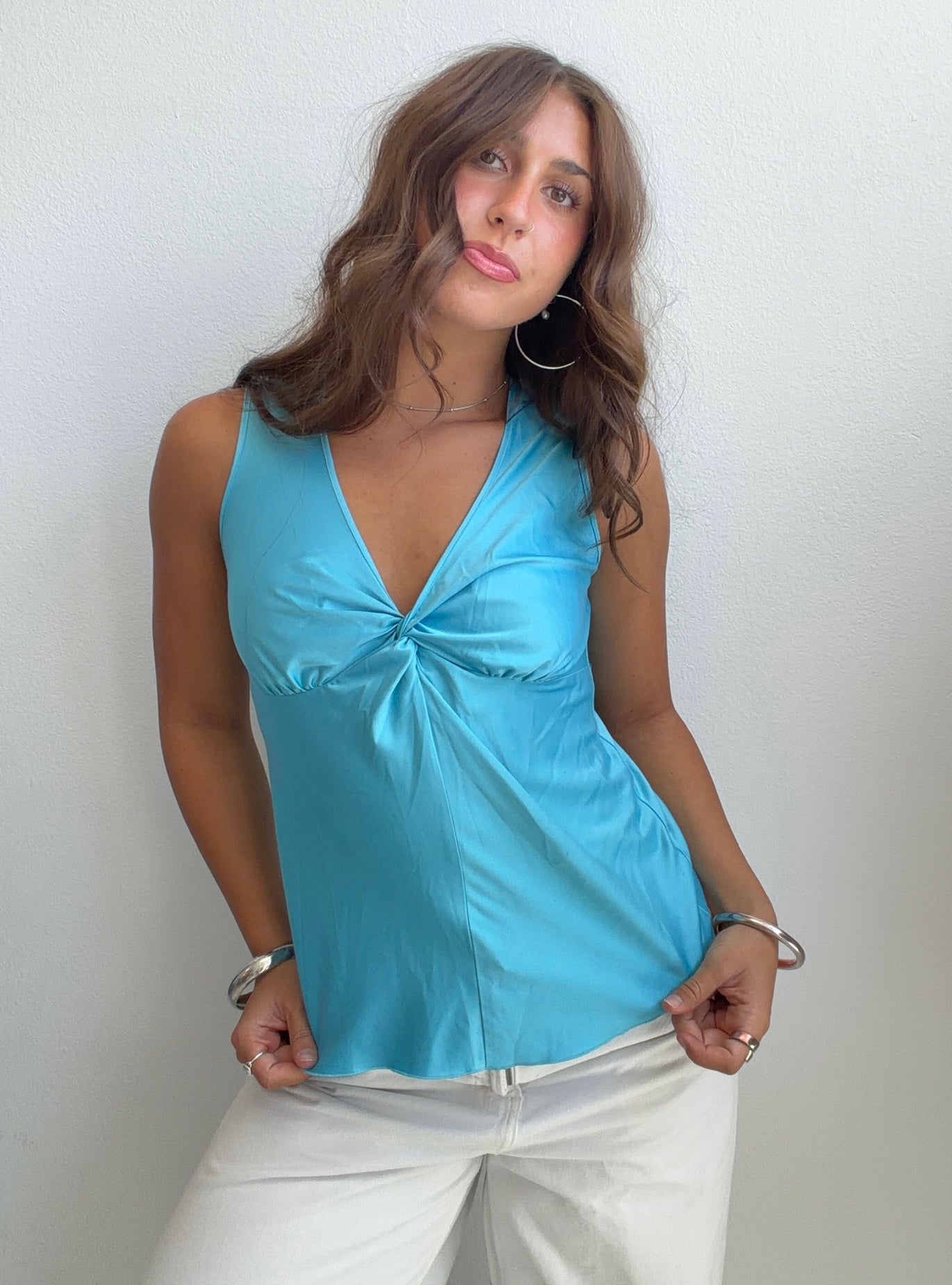 Turquoise Twist Front Sleeveless Top (Small)