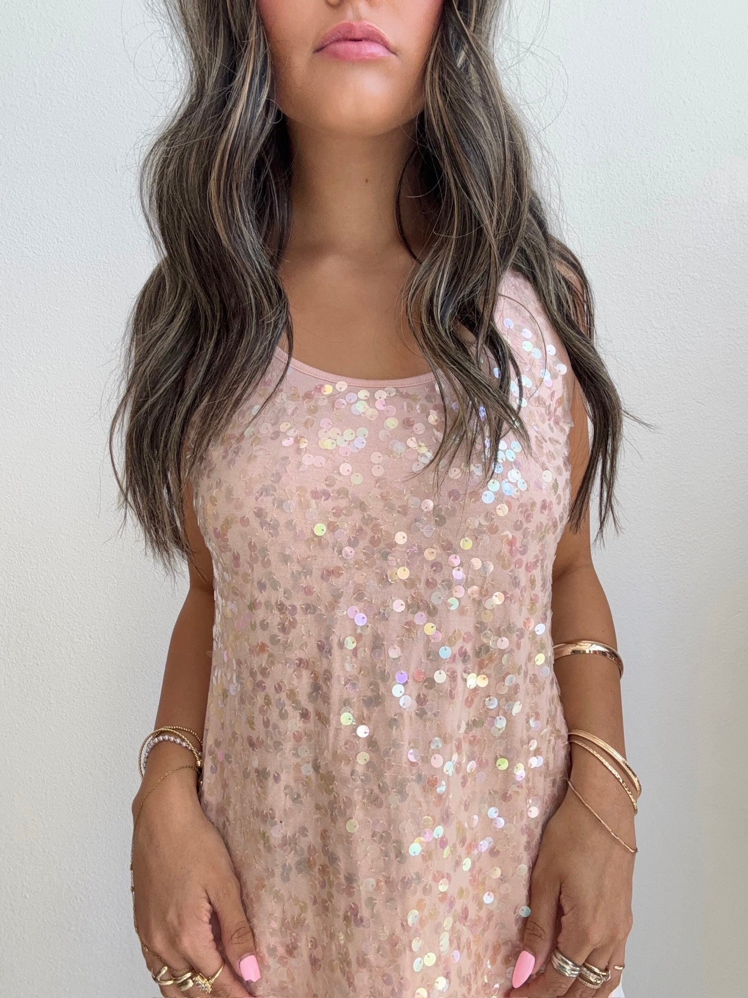 Blush Pink Iridescent Sequin Tank (Medium)