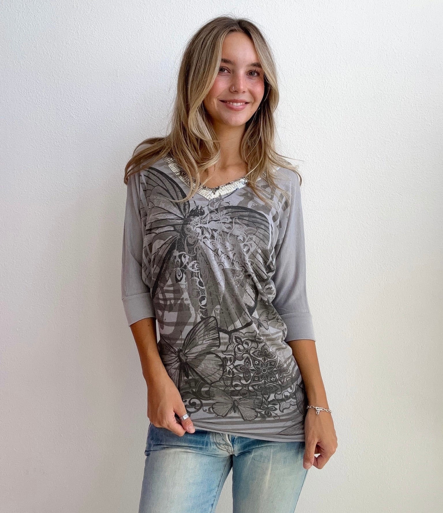 Moonstone Grey Butterfly Top (Small)