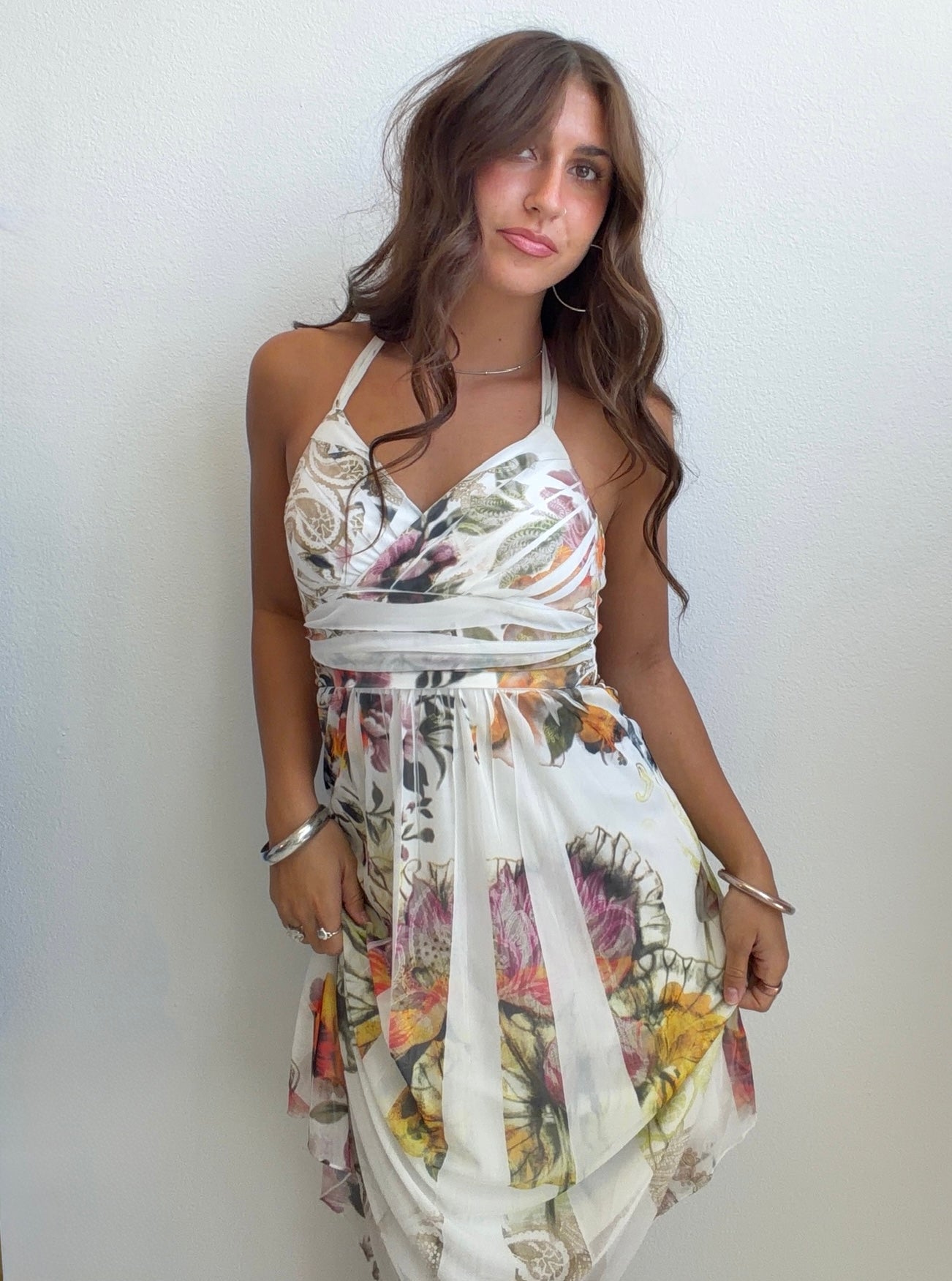 Floral Chiffon Empire Waist Midi Dress (Small)
