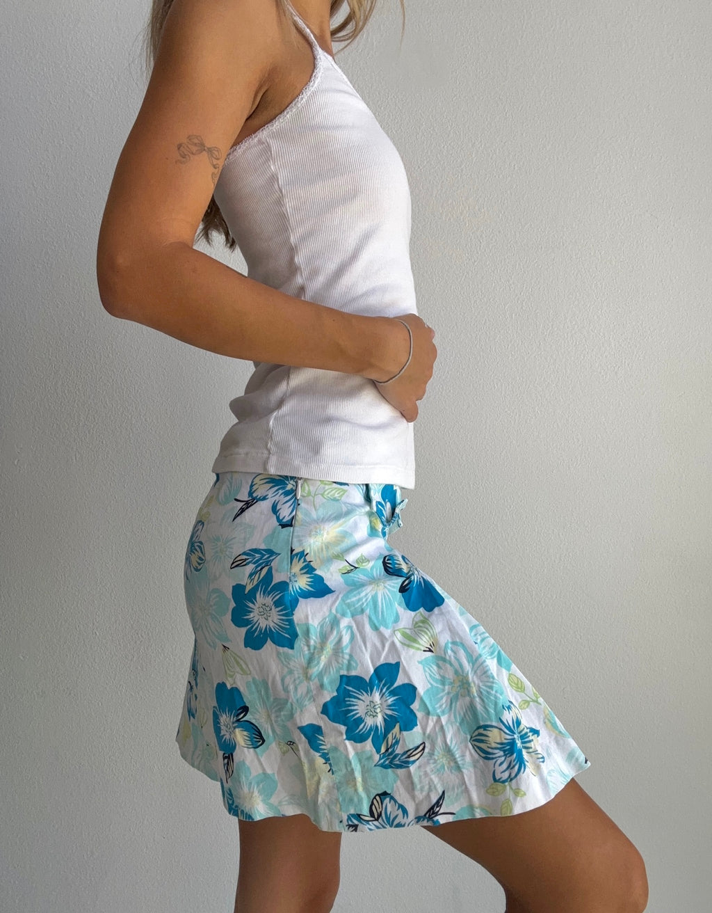 Blue Floral Mini Skirt (Small)