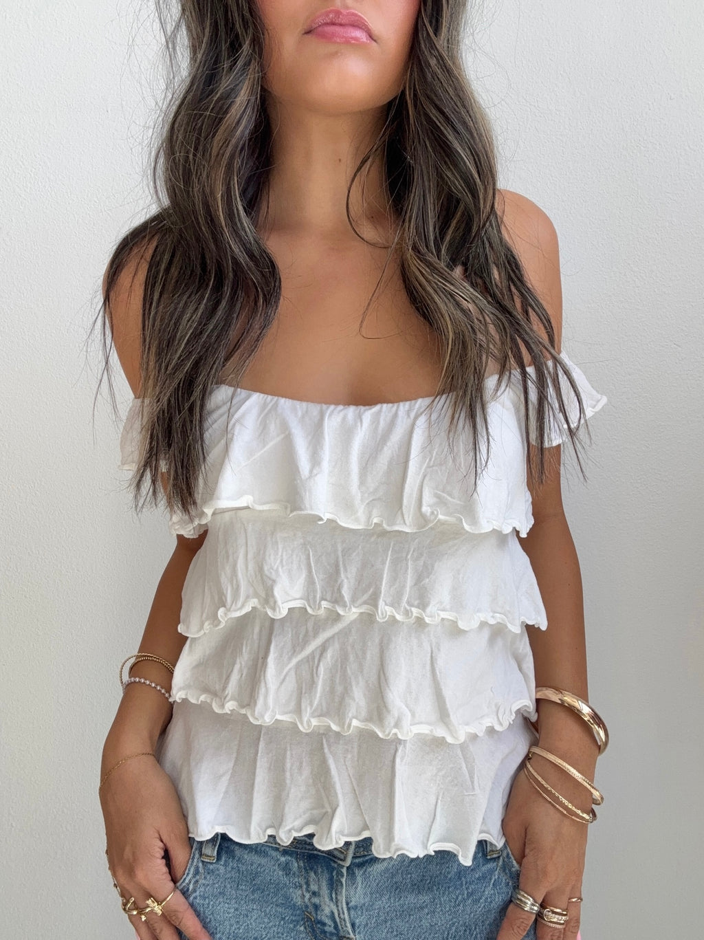 White Tiered Ruffle Top (Small)
