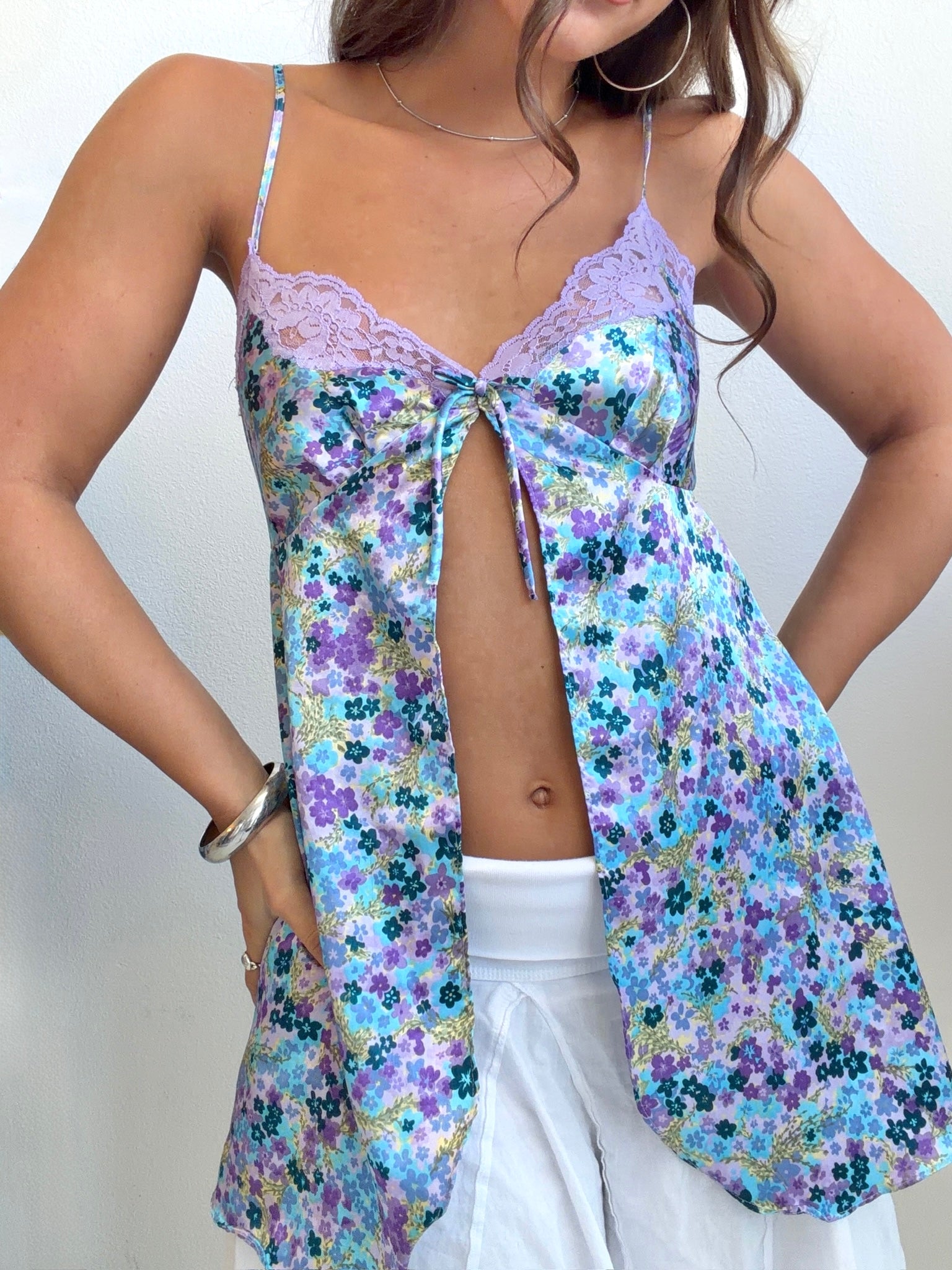 Lavender Floral Lace Babydoll Top (Small)