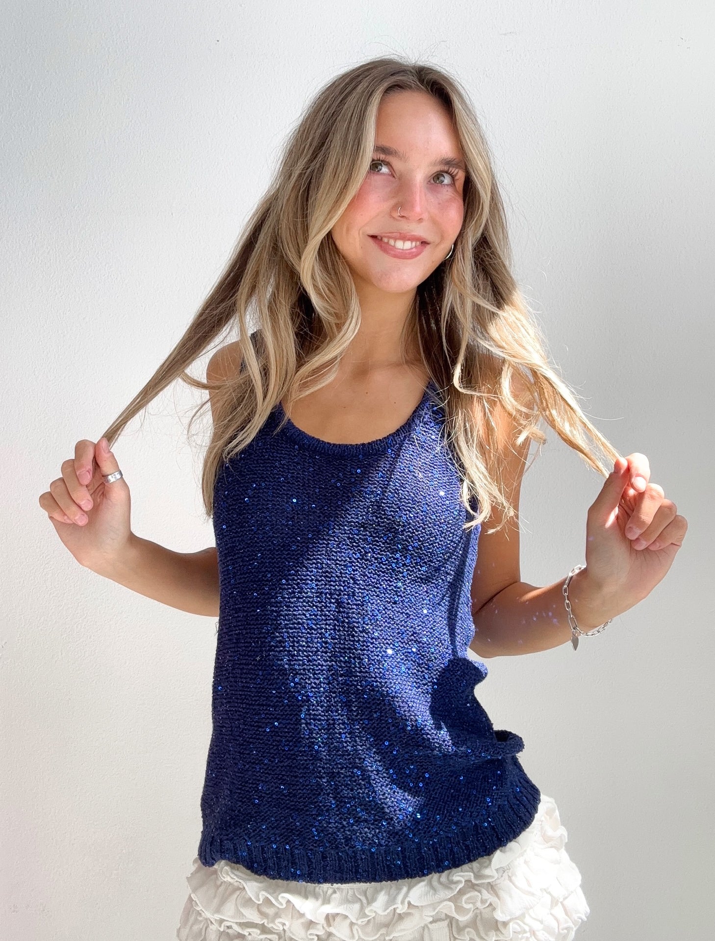 Blueberry Sequin Cami Knit Top (Small)