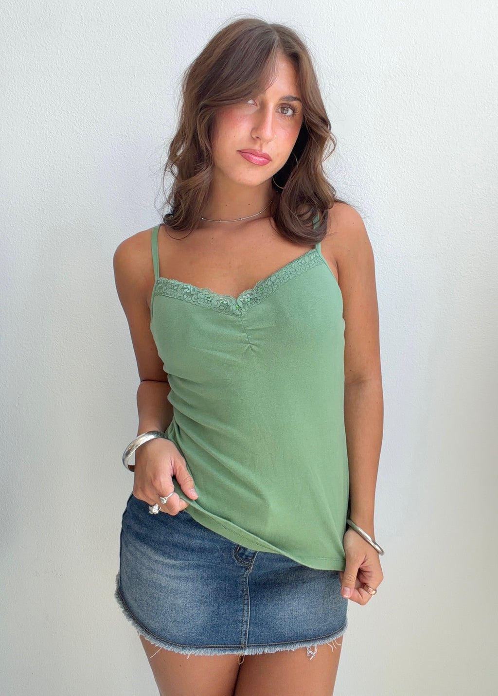 Sage Lace Trim Cami (Small)