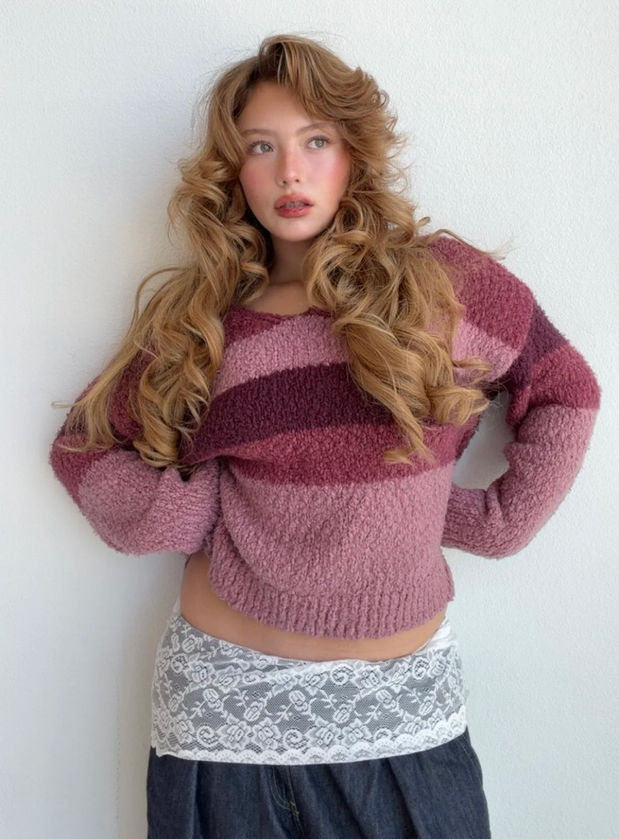 Mauve Berry Striped Sweater (Medium)
