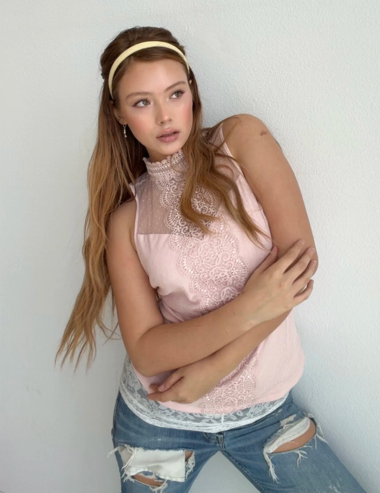 Pink Lace Turtleneck Halter (Small)