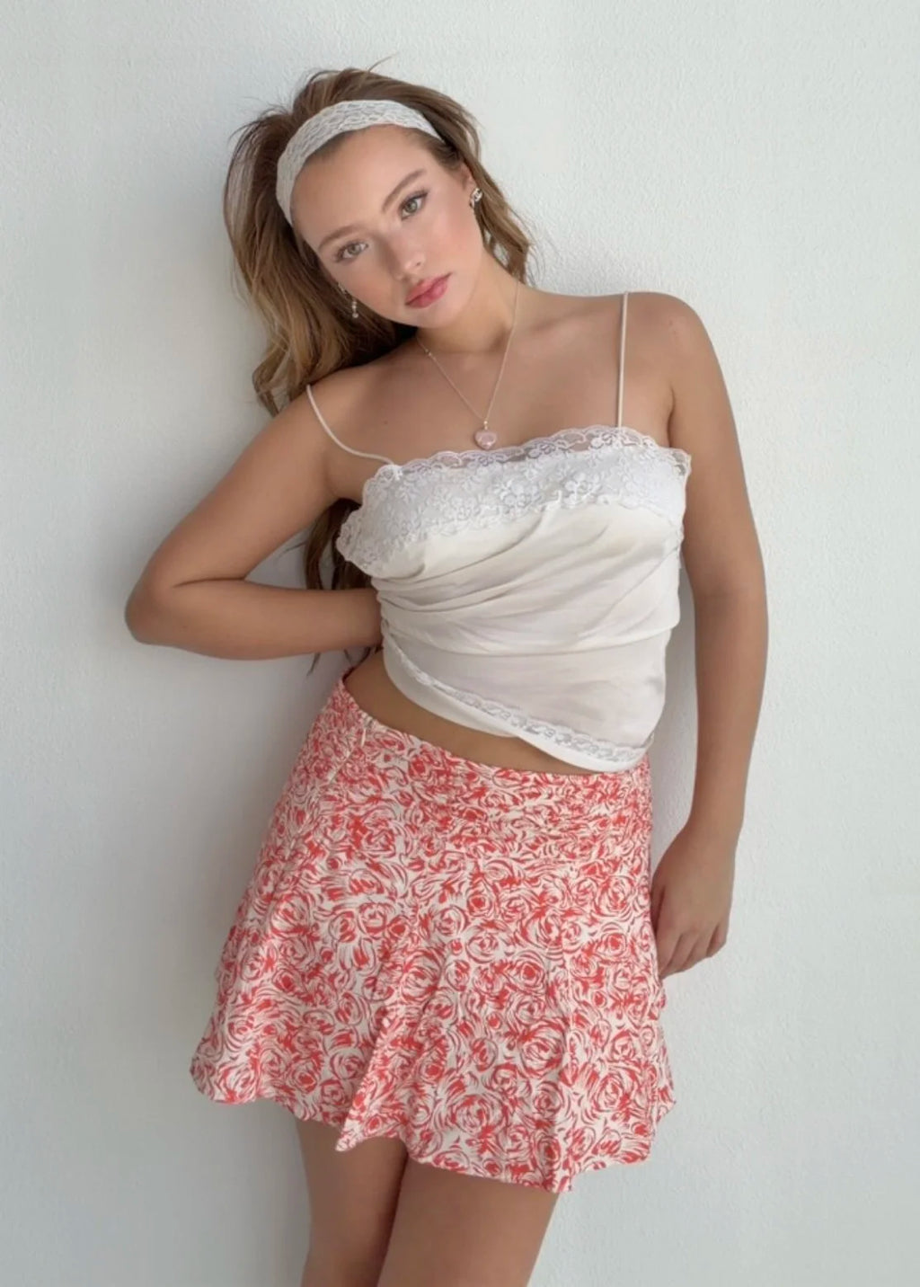 Floral Coral Rose Mini Skirt (Small)